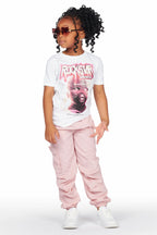 Girls Karasi White/Pink T-Shirt Cargo Jogger Set