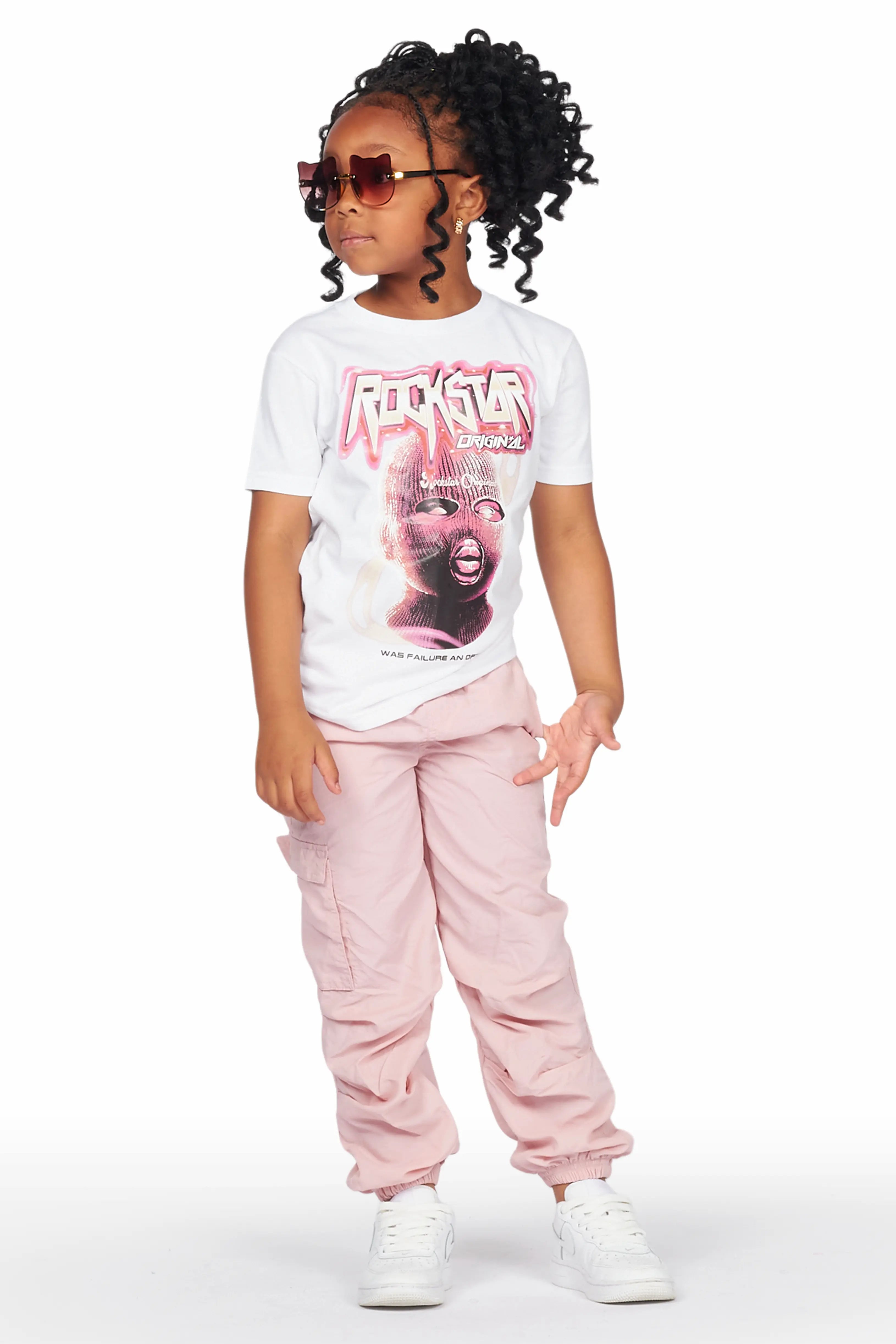 Girls Karasi White/Pink T-Shirt Cargo Jogger Set
