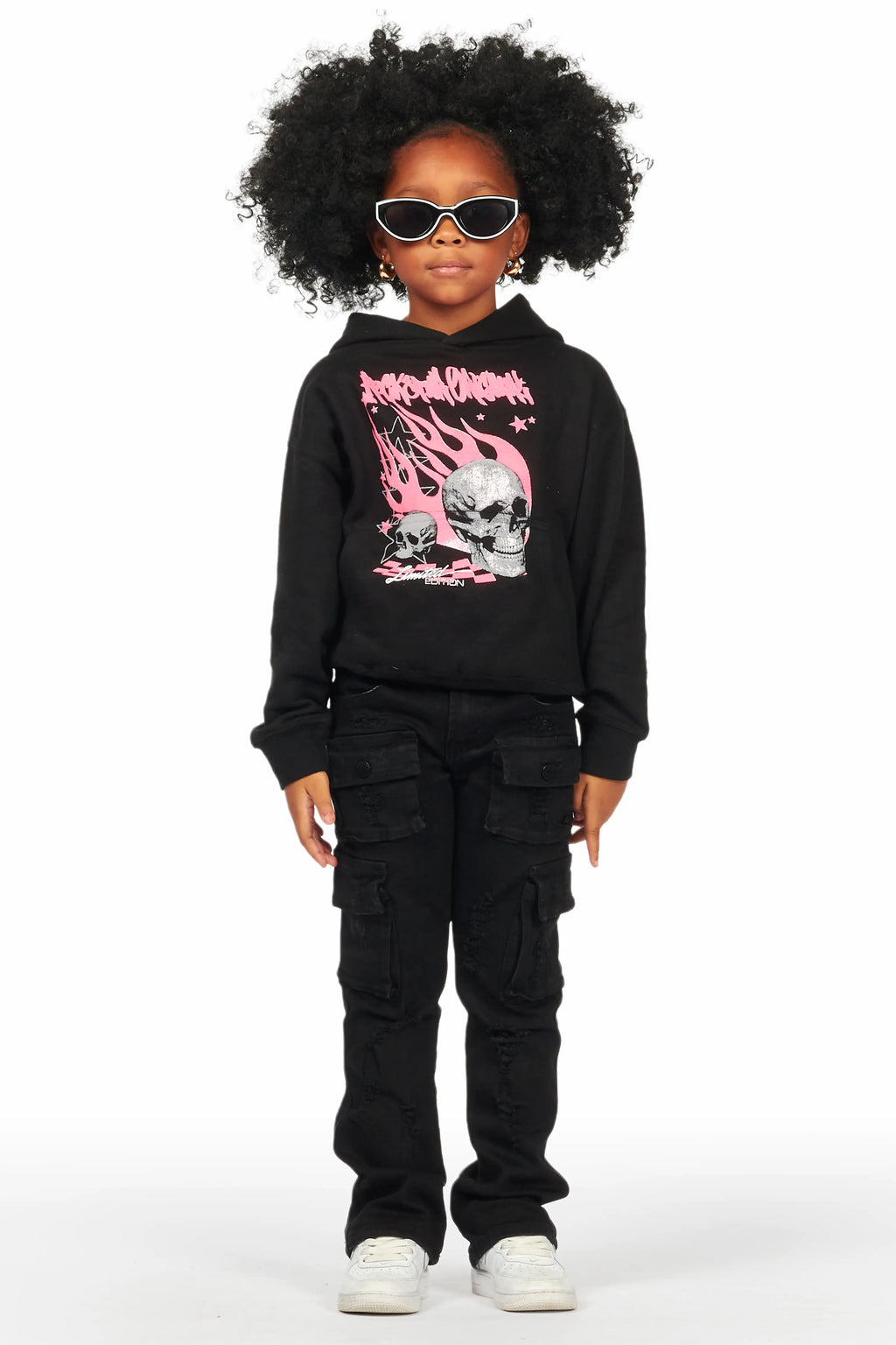 Girls Zaira Black Cargo Stacked Flare Jean