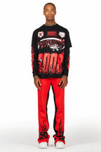 Amos Black/Red Double Layer T-Shirt/Stacked Baggy Pant Set