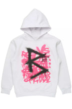 Girls Nahomy White/Pink Graphic Hoodie
