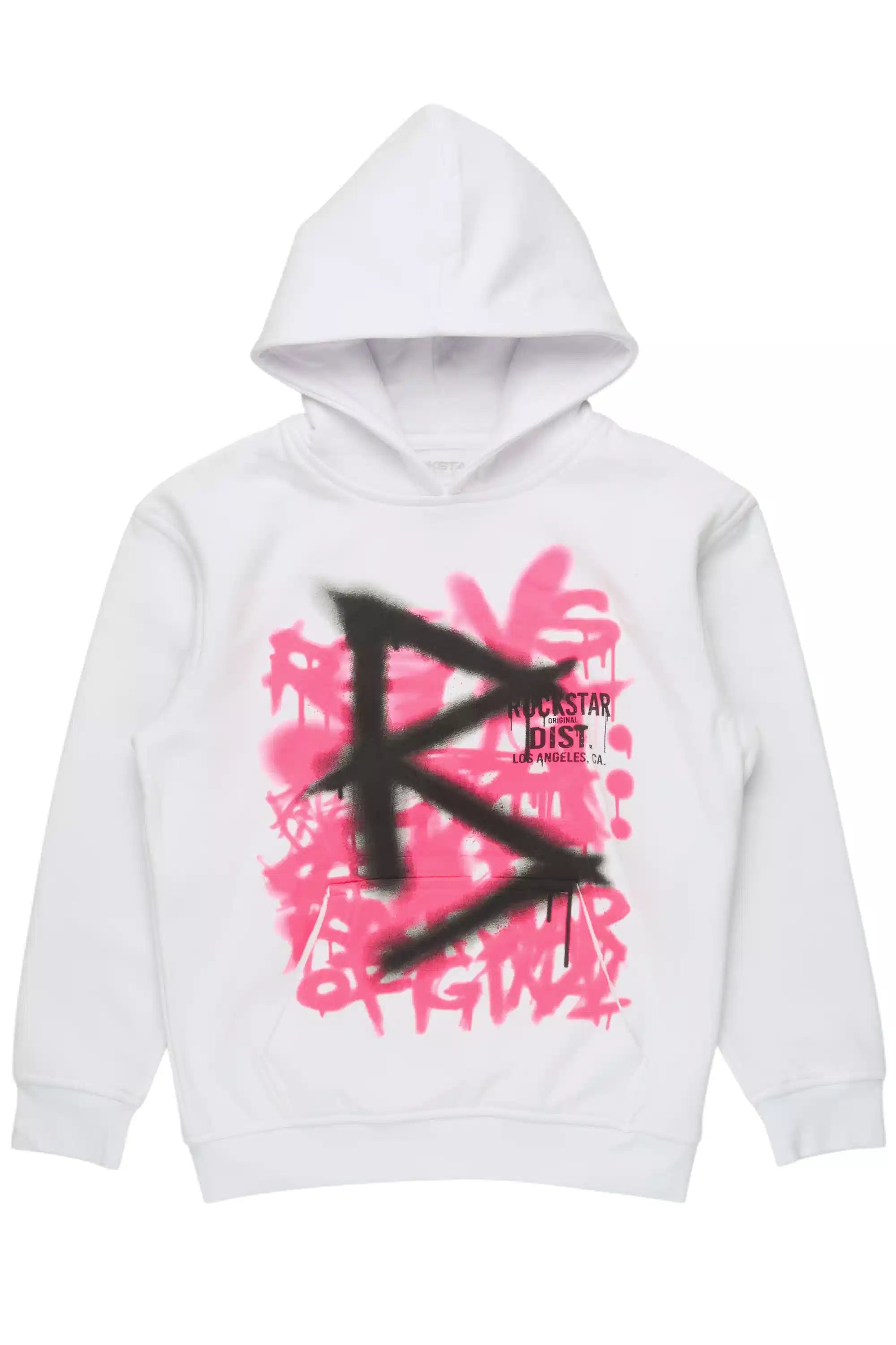 Girls Nahomy White/Pink Graphic Hoodie