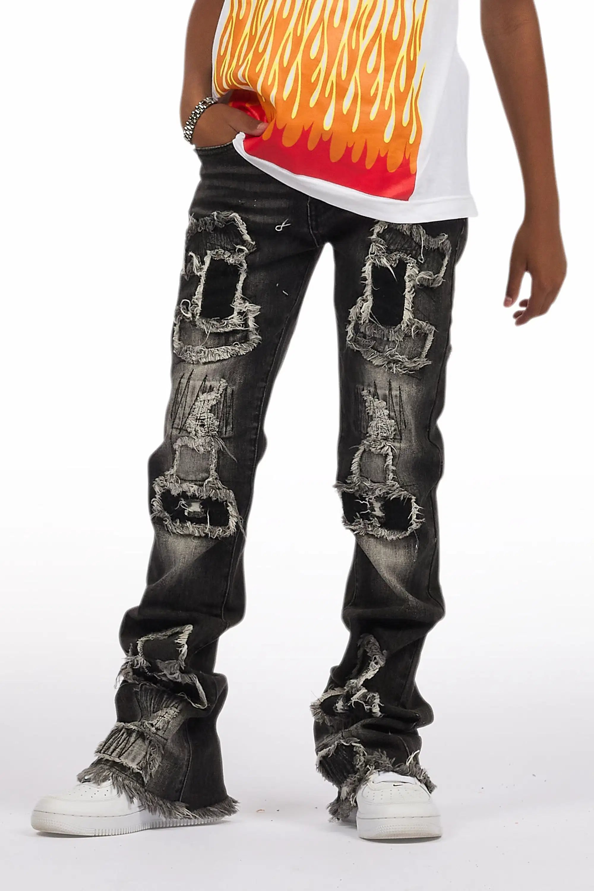 Boys Camden Grey Stacked Flare Jean
