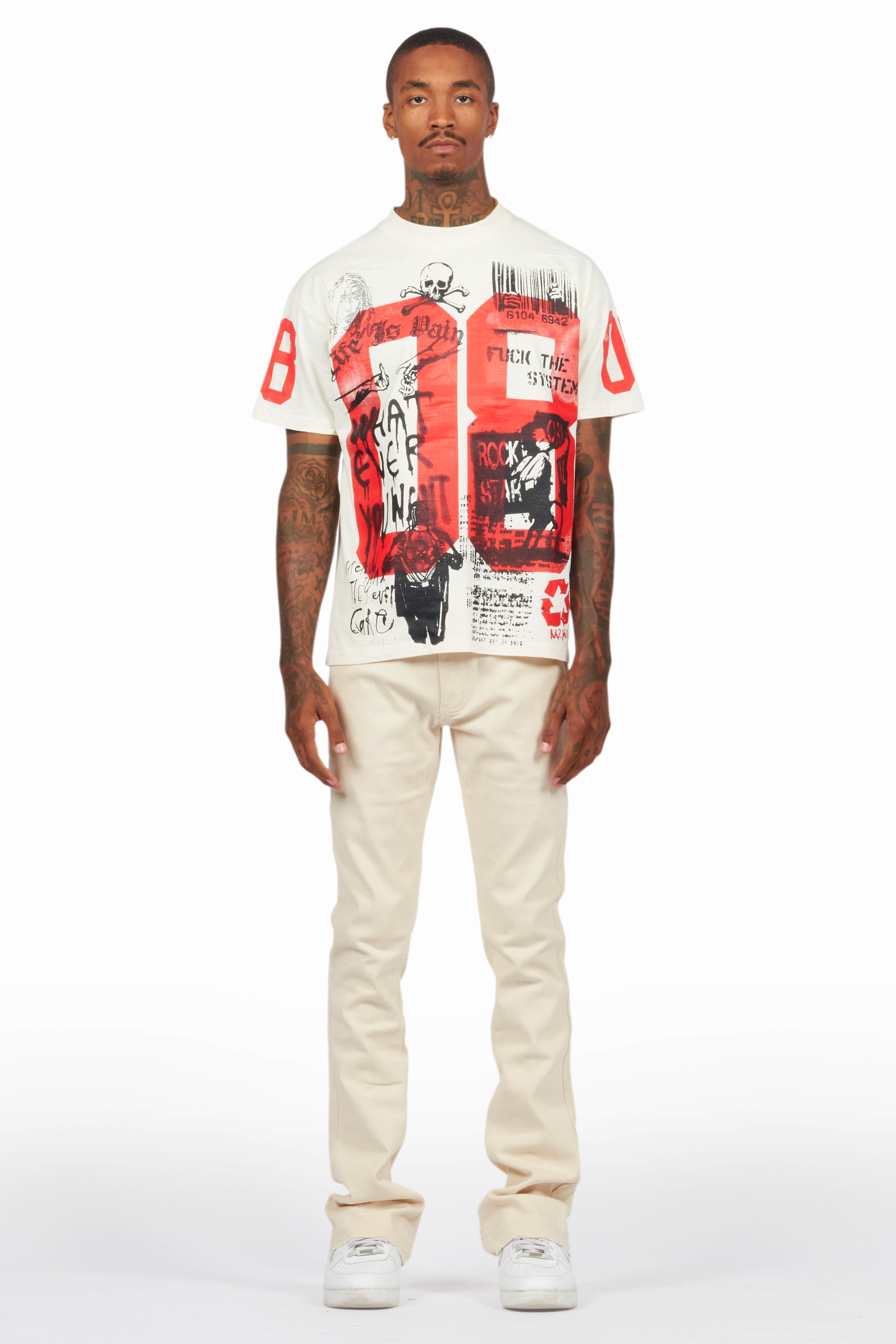 Grill Vintage Sand Oversized Graphic T-Shirt/Dag Stacked Flare Jean Set