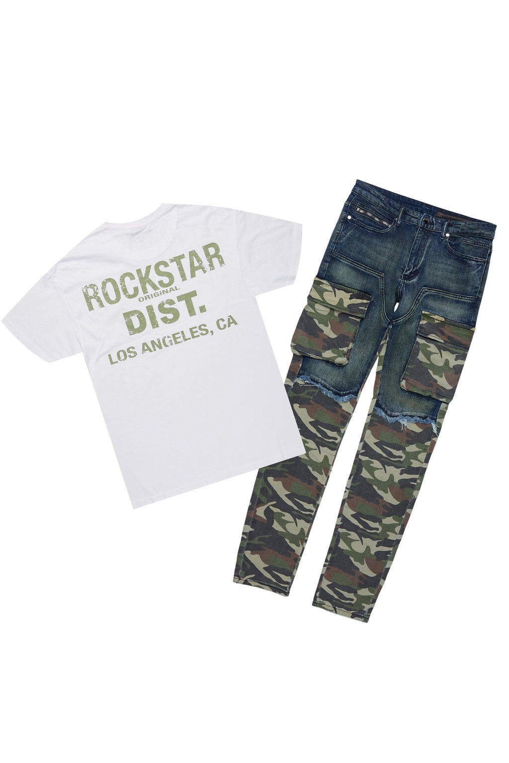 Lake White/Green T-Shirt & Denka Dark Blue Slim Jean Bundle