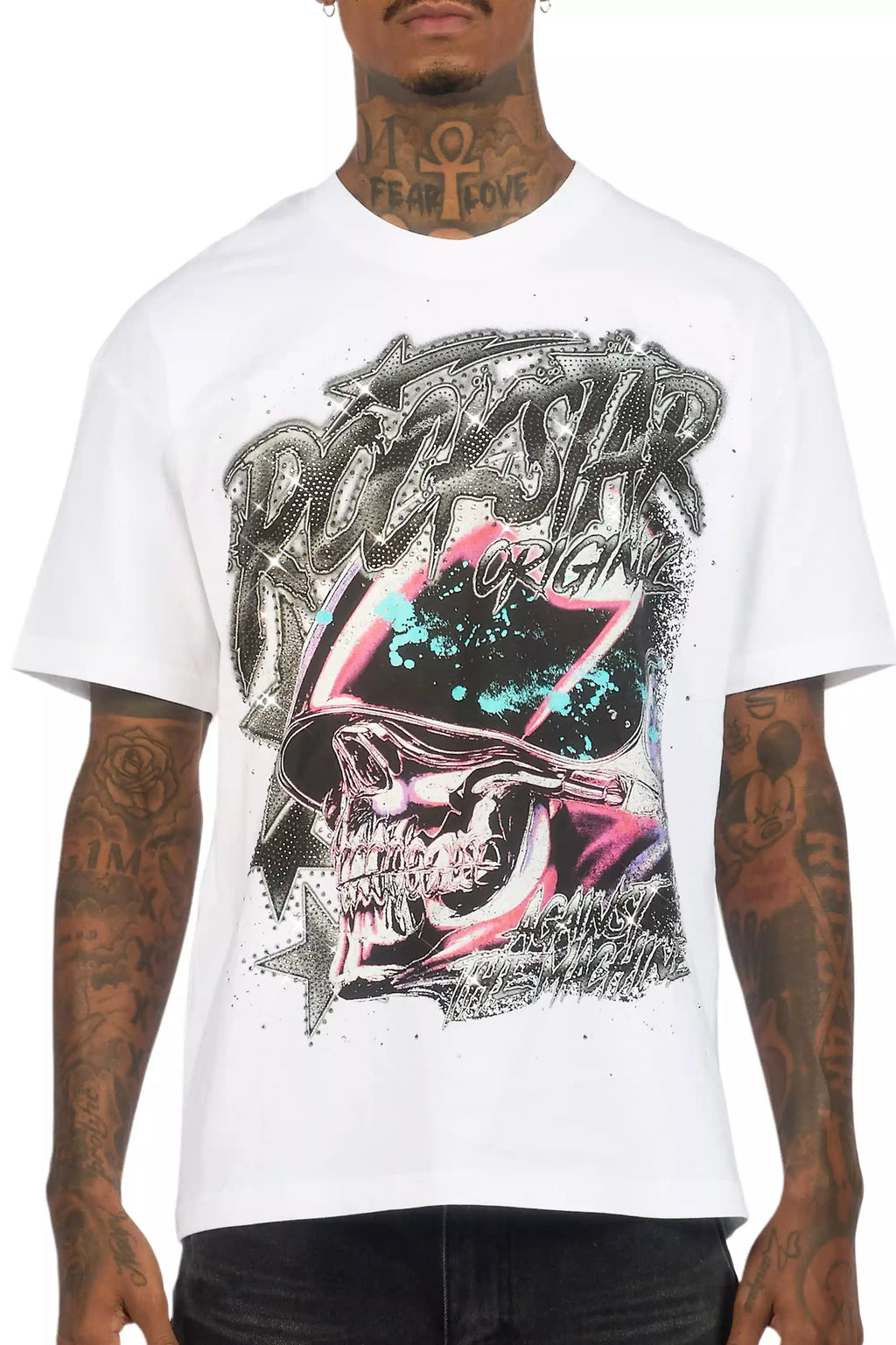 Outerworld White Graphic Rhinestone T-Shirt