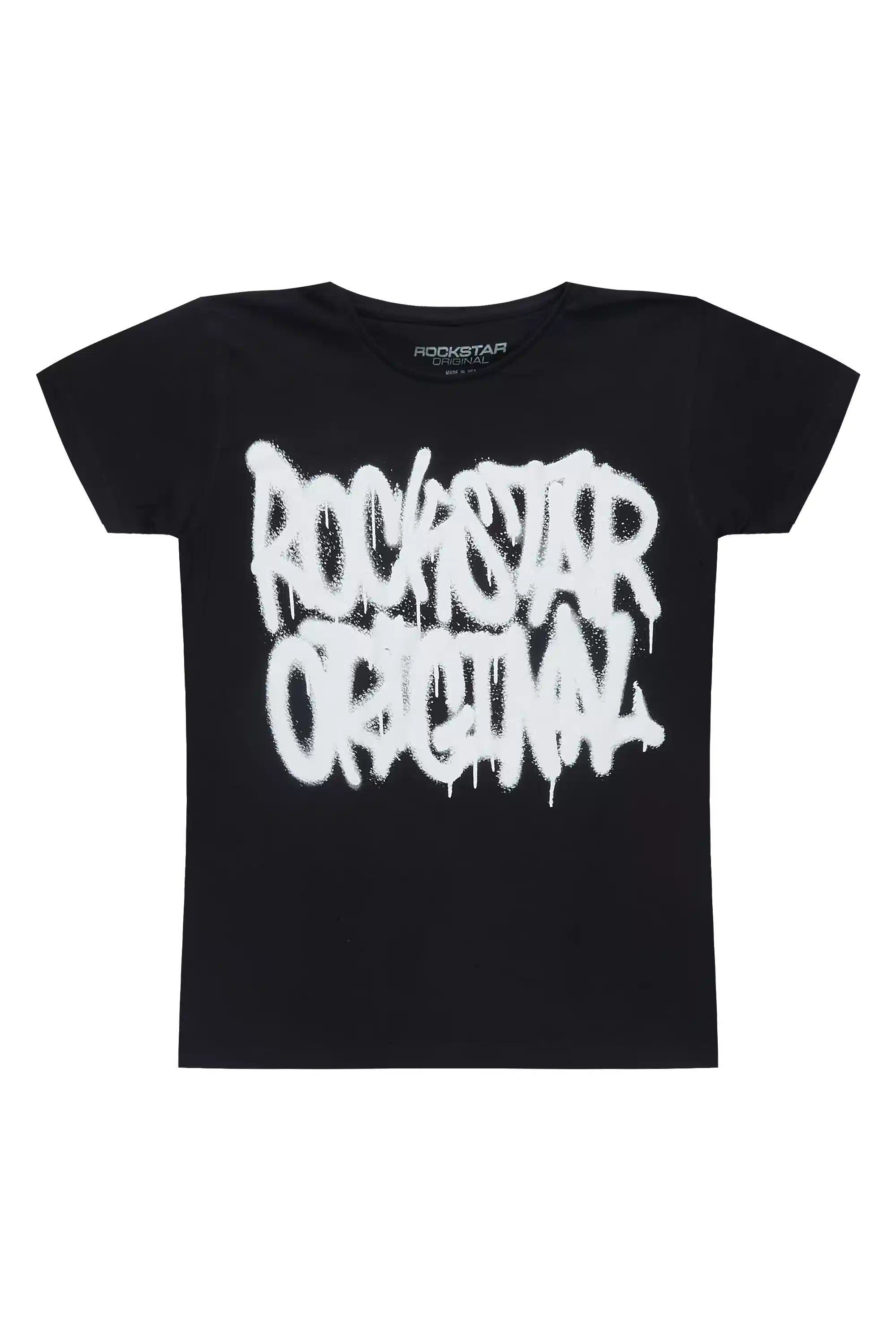 Girls Huffer Black Graphic T-Shirt