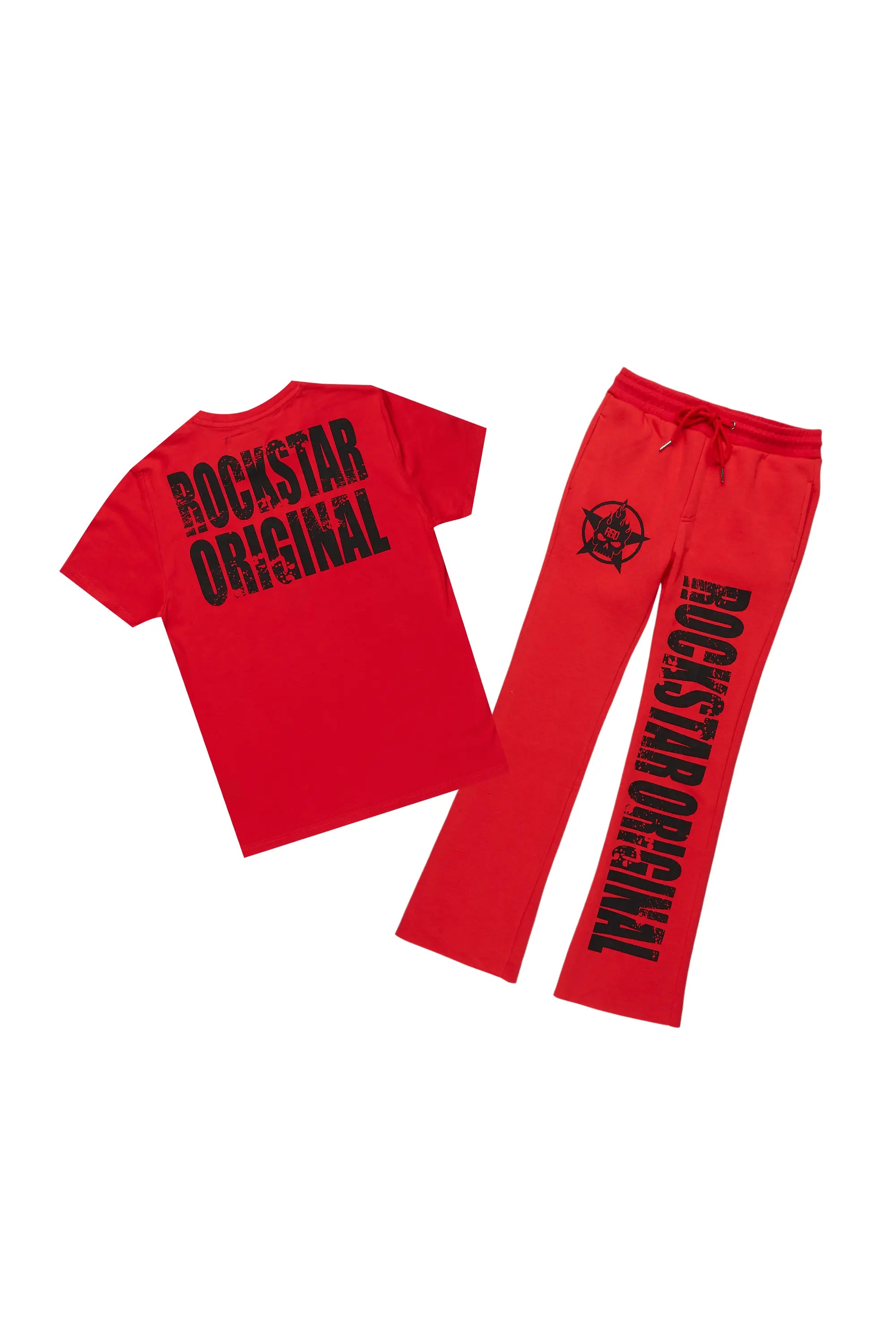 Boys Keve Red T-Shirt Flare Sweat Pant Set