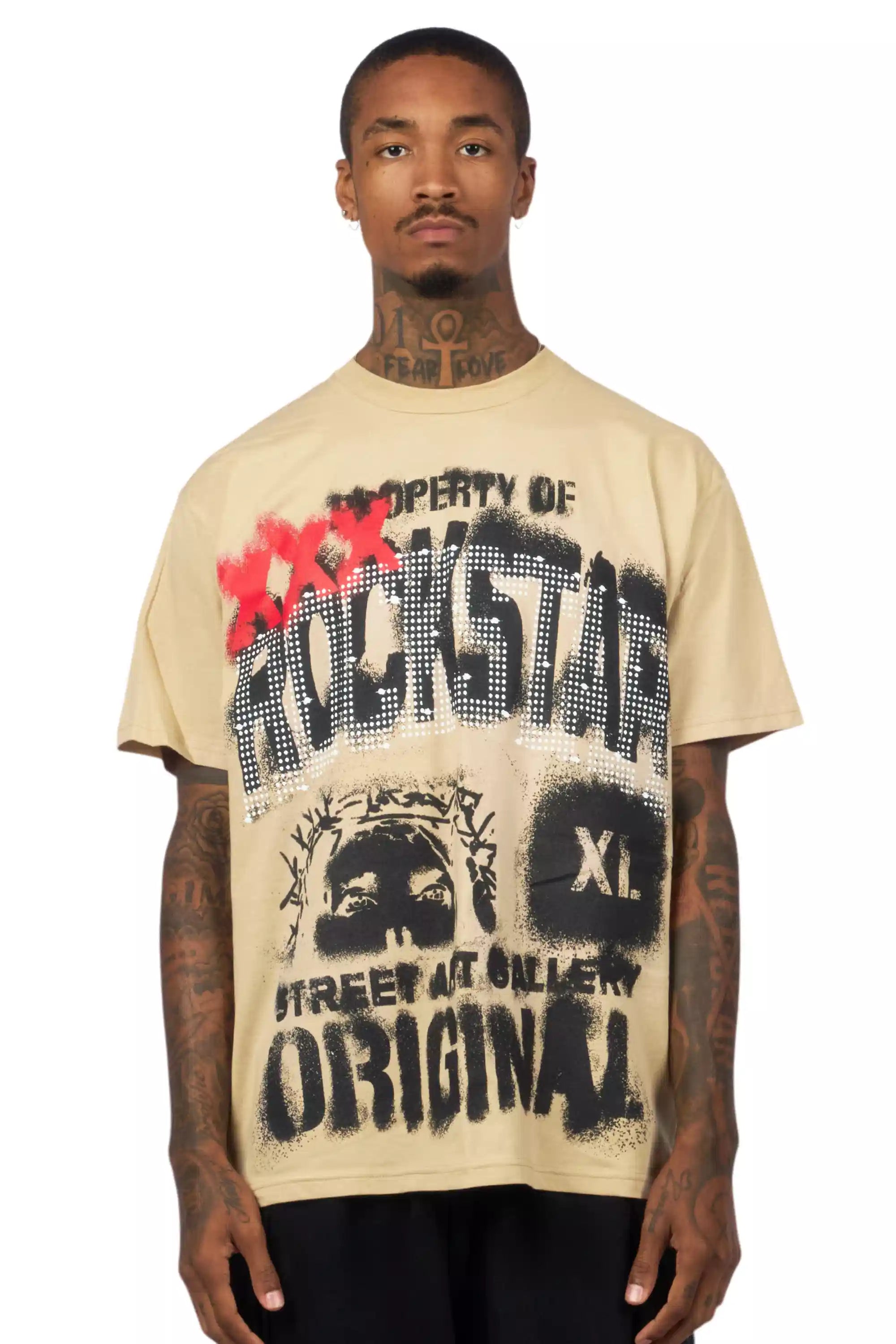 Kyo Beige/Black Oversized Graphic T-Shirt