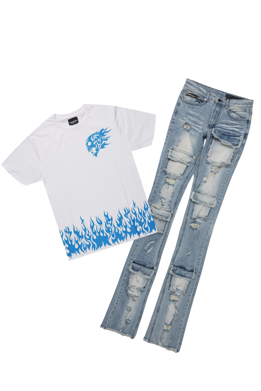 Bubble White/Blue T-Shirt/Super Stacked Flare Jean Bundle