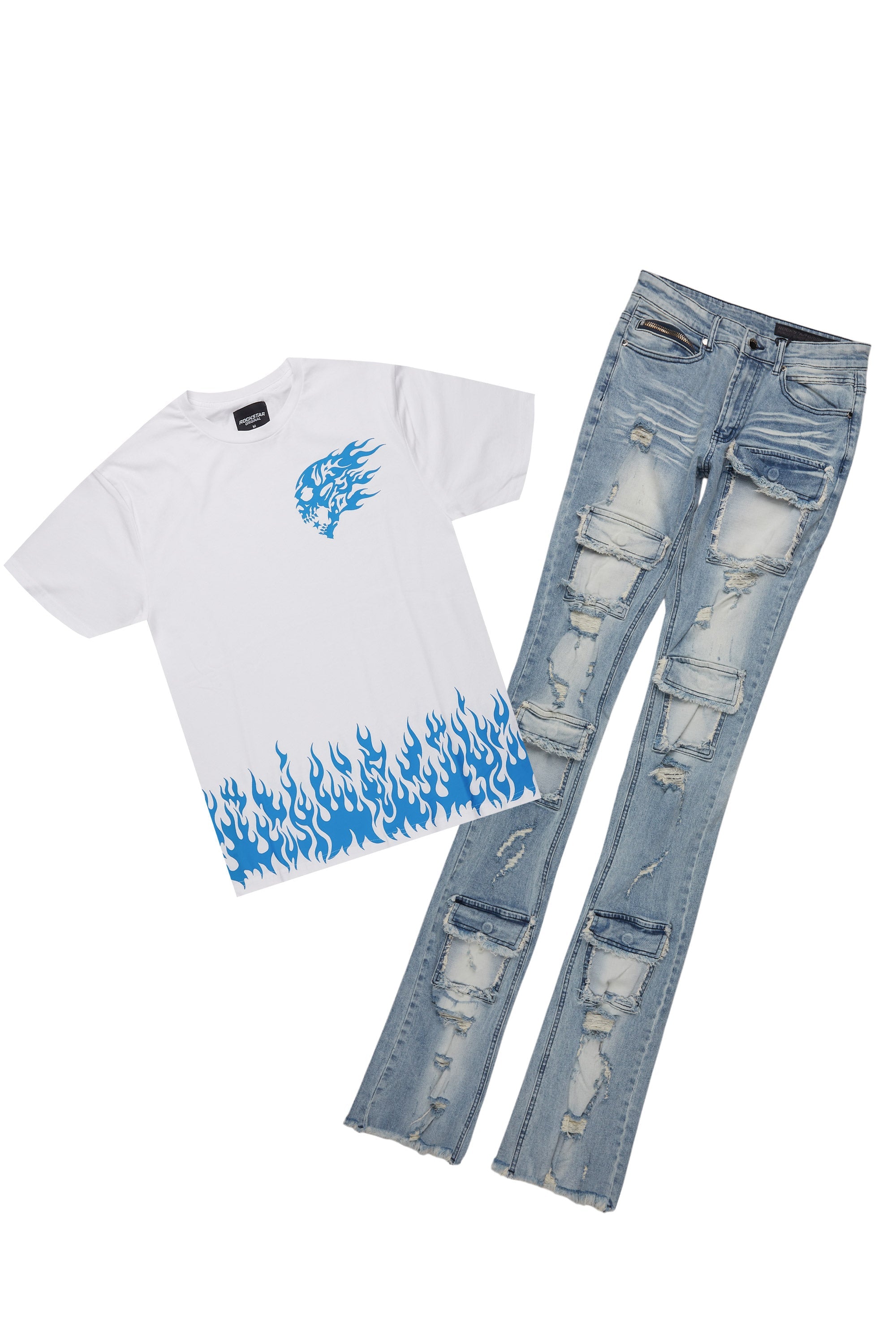 Bubble White/Blue T-Shirt/Super Stacked Flare Jean Bundle