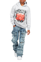 Boys Boaz Heather Grey Hoodie/Stacked Flare Jean Set