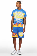 Beno Royal Blue Graphic T-Shirt Short Set