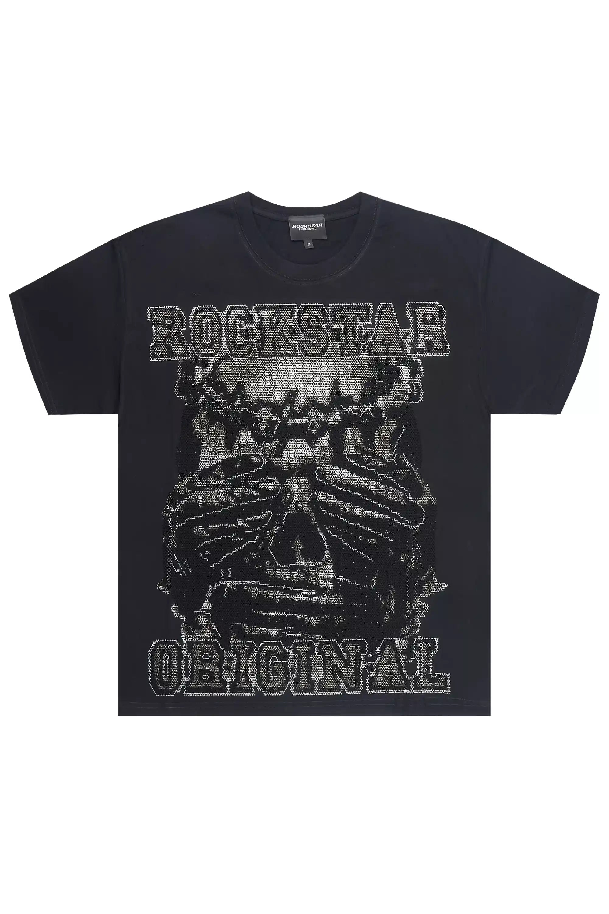 Move In Silence Black Graphic Rhinestone T-Shirt