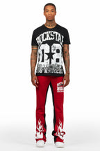 Edel Black/Burgundy T-Shirt/Stacked Baggy Track Pant Set