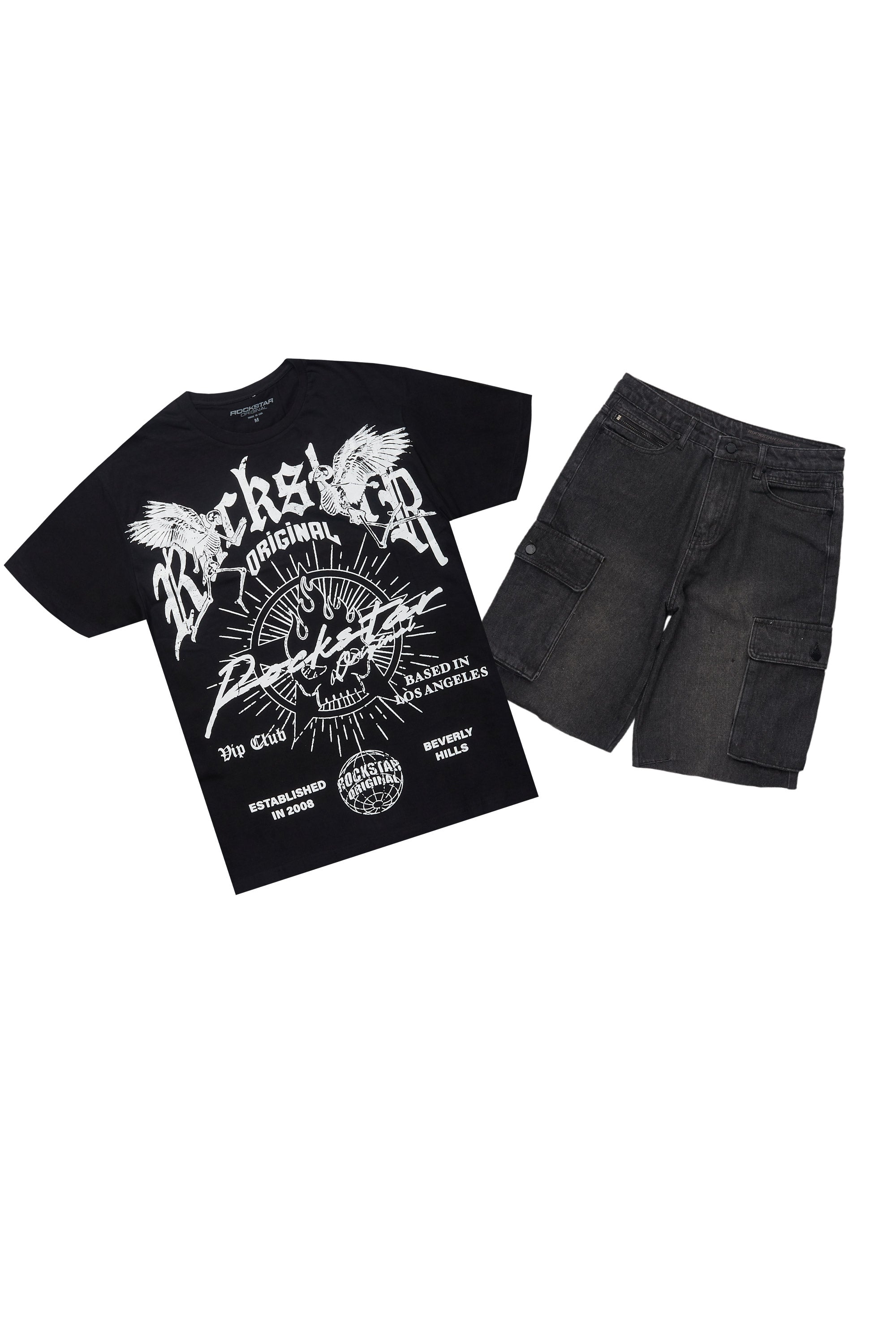 Tally Black T-Shirt/Denim Short Set