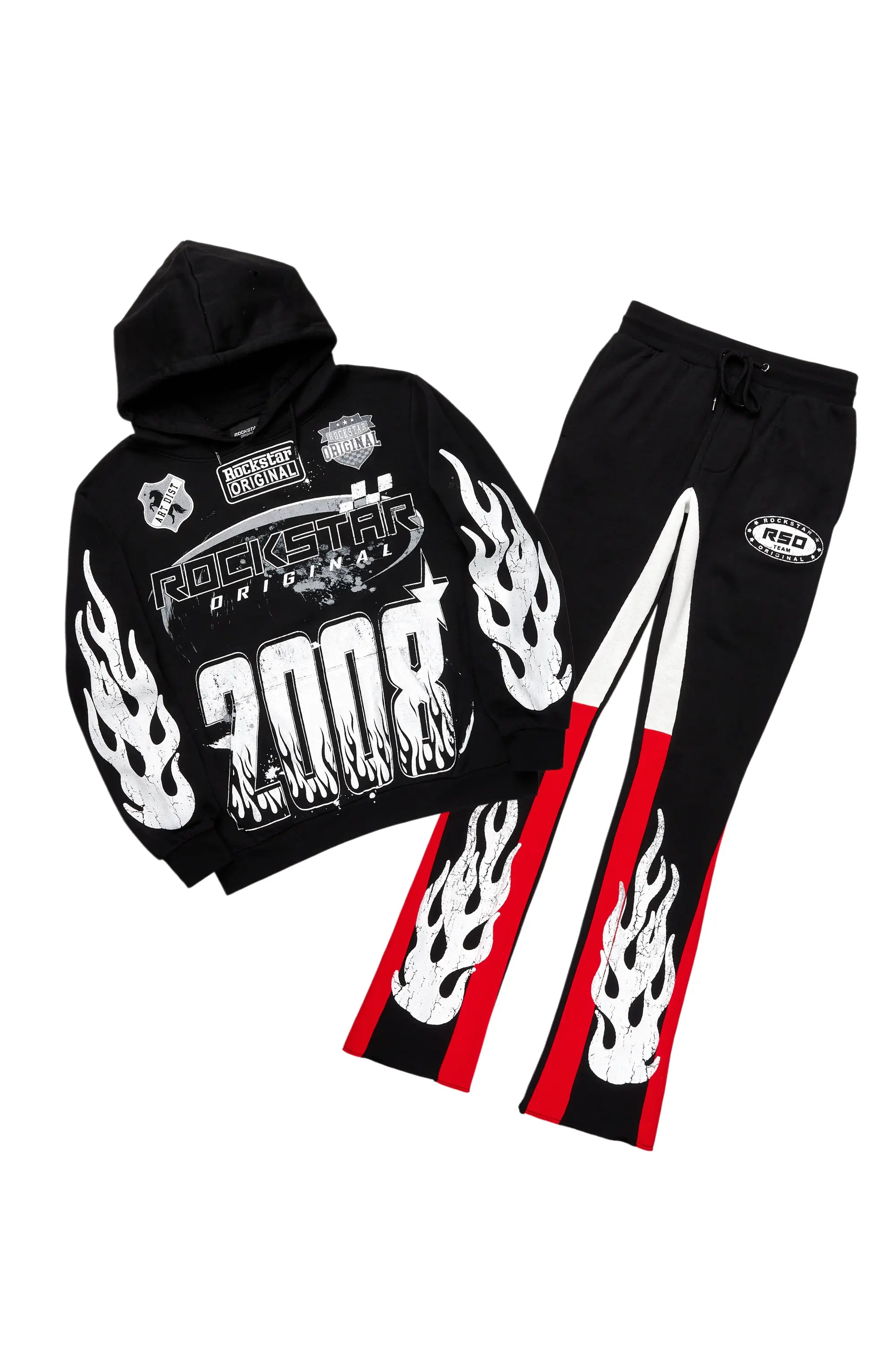 Amos Black/Red Hoodie/Stacked Flare Pant Set