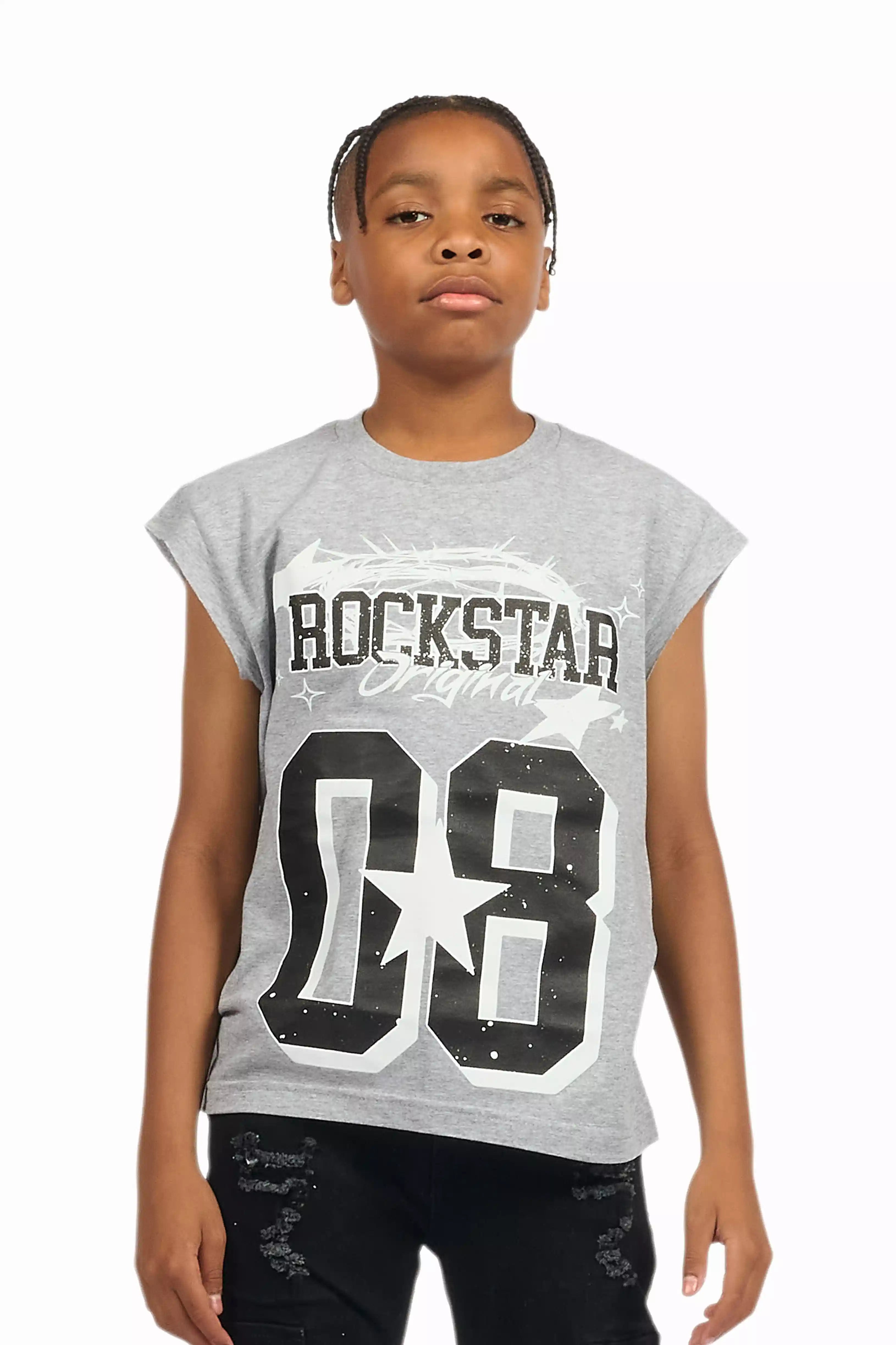 Boys Allstar Grey/Black Graphic Muscle T-Shirt