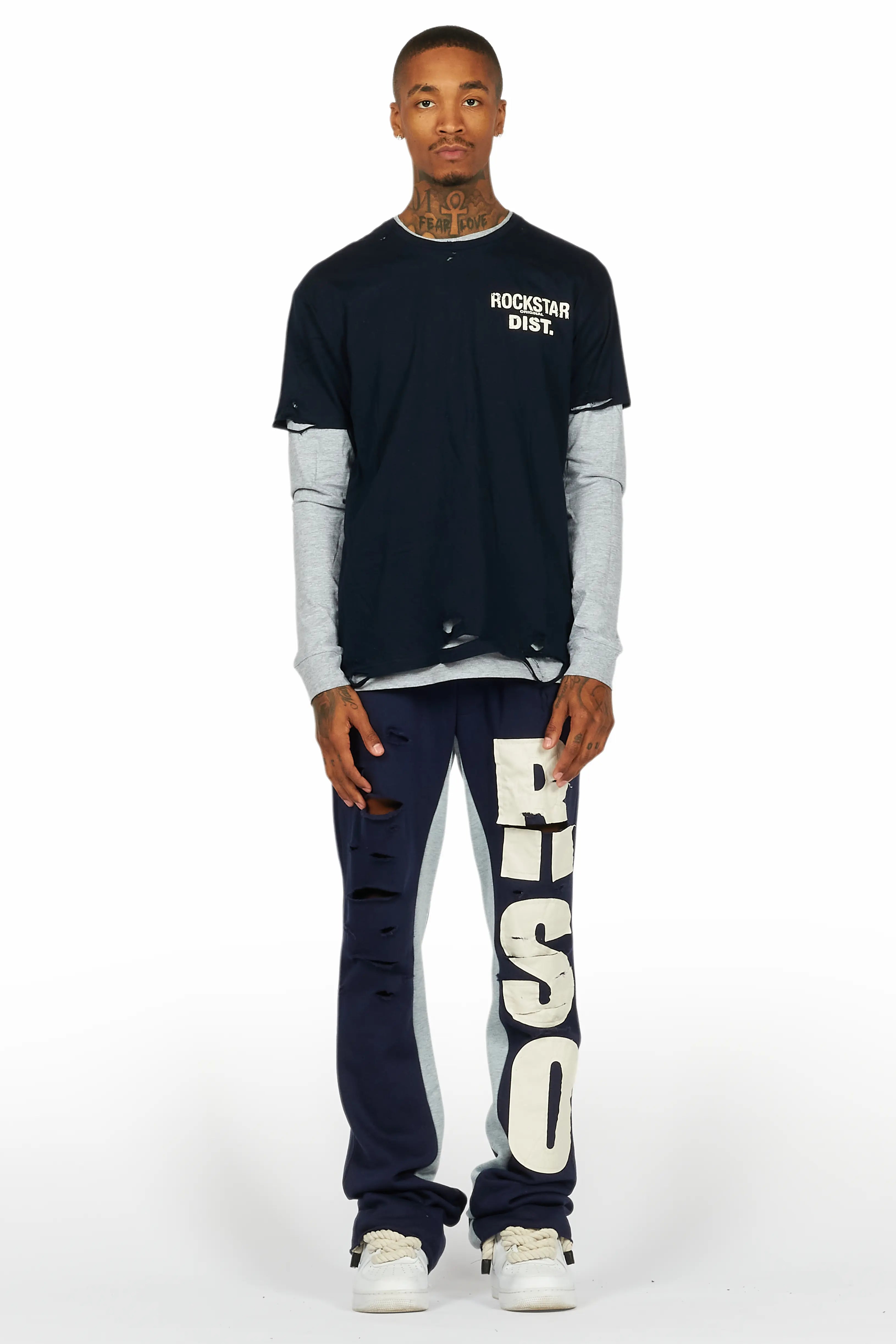 Berne Navy/Grey Double Layer T-Shirt/Baggy Pant Set