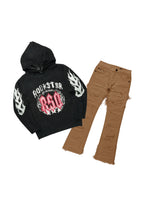 Boys Kanan Black Mohair Hoodie/Stacked Flare Jean Set