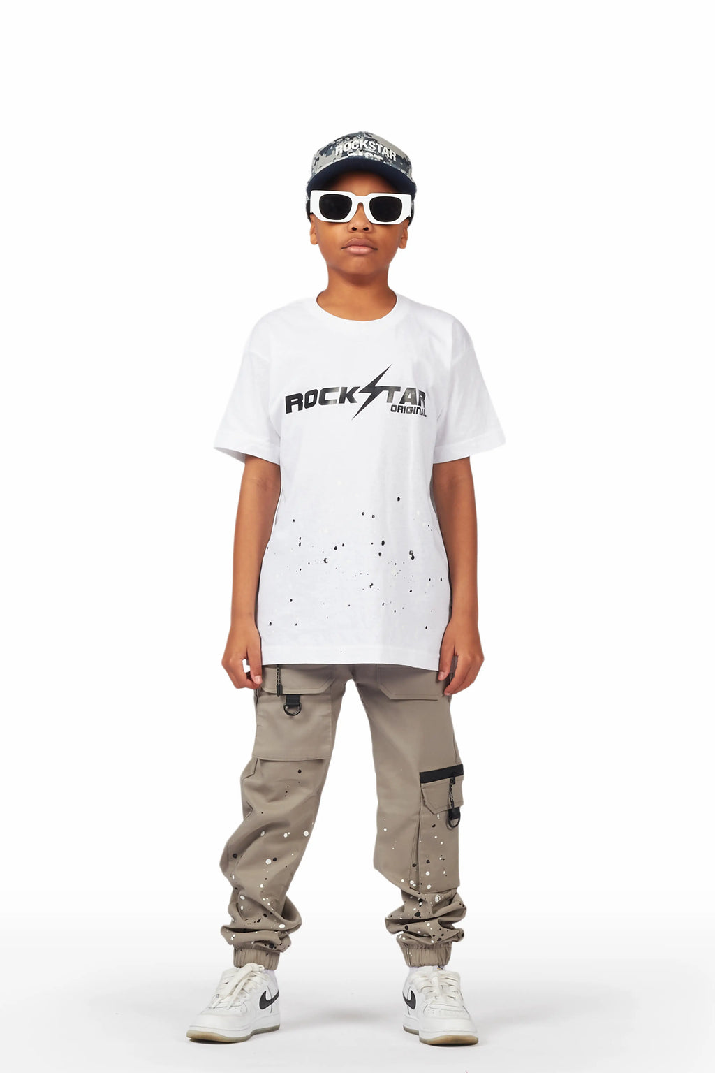 Boys Xanti White/Grey T-Shirt Cargo Pant Set