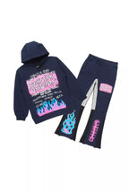 Girls Bridgette Navy/Pink Hoodie Stacked Flare Track Set