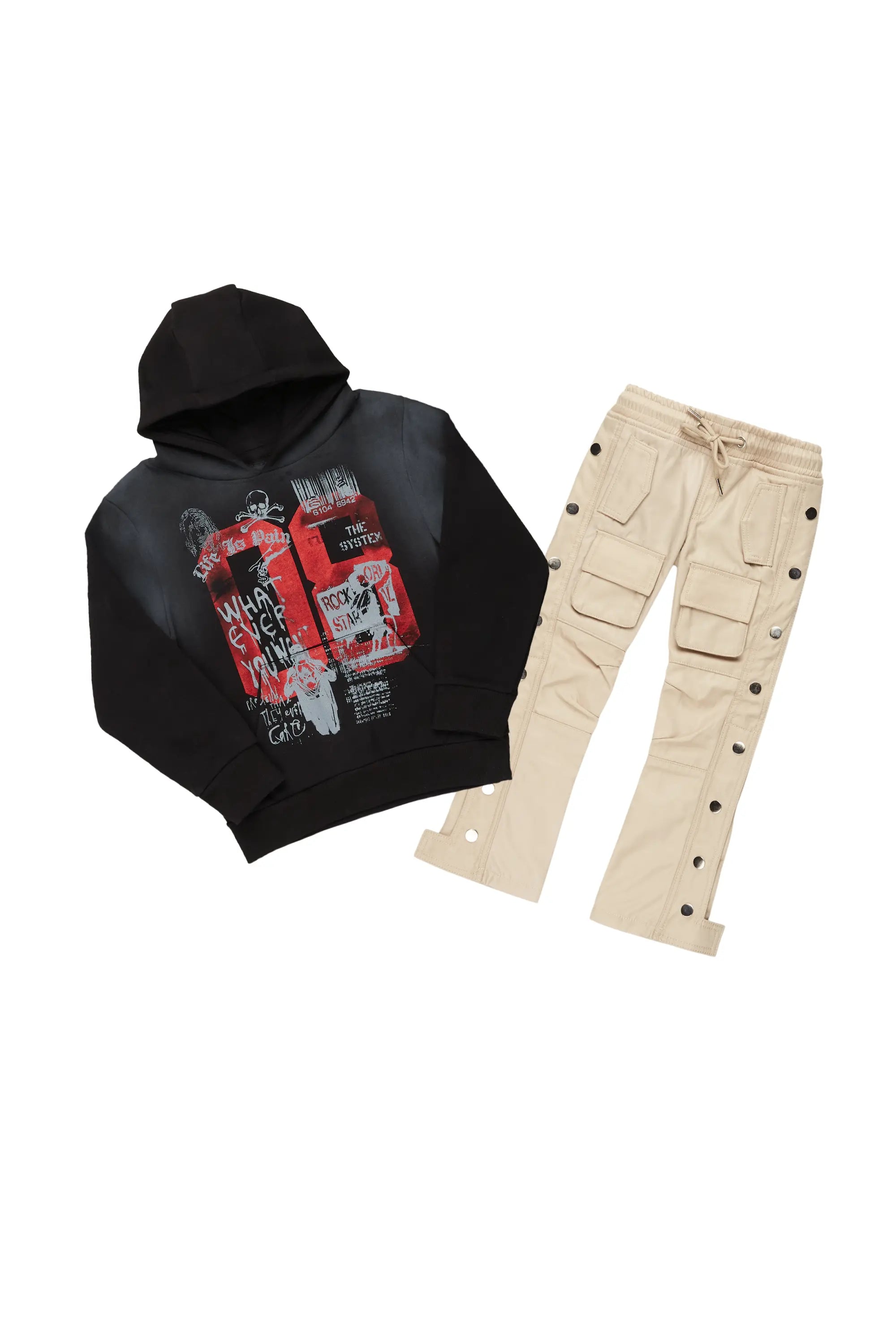 Boys Beau Black/Beige Hoodie/Nylon Pant Set