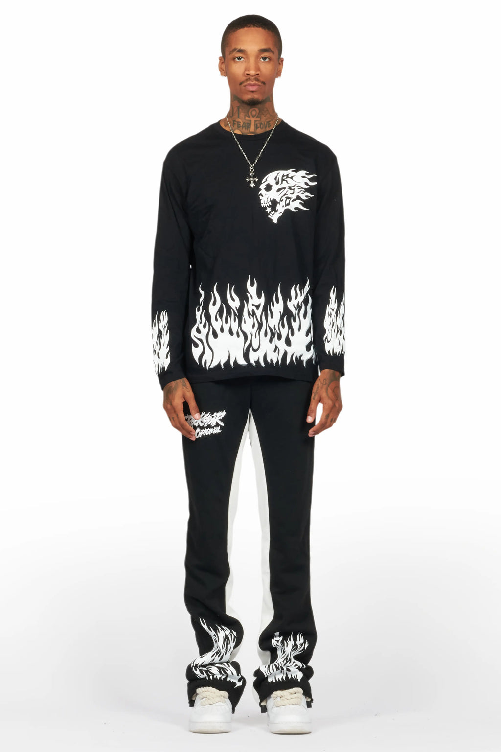 Bubble Black/White Long Sleeve T-Shirt/Baggy Pant Set