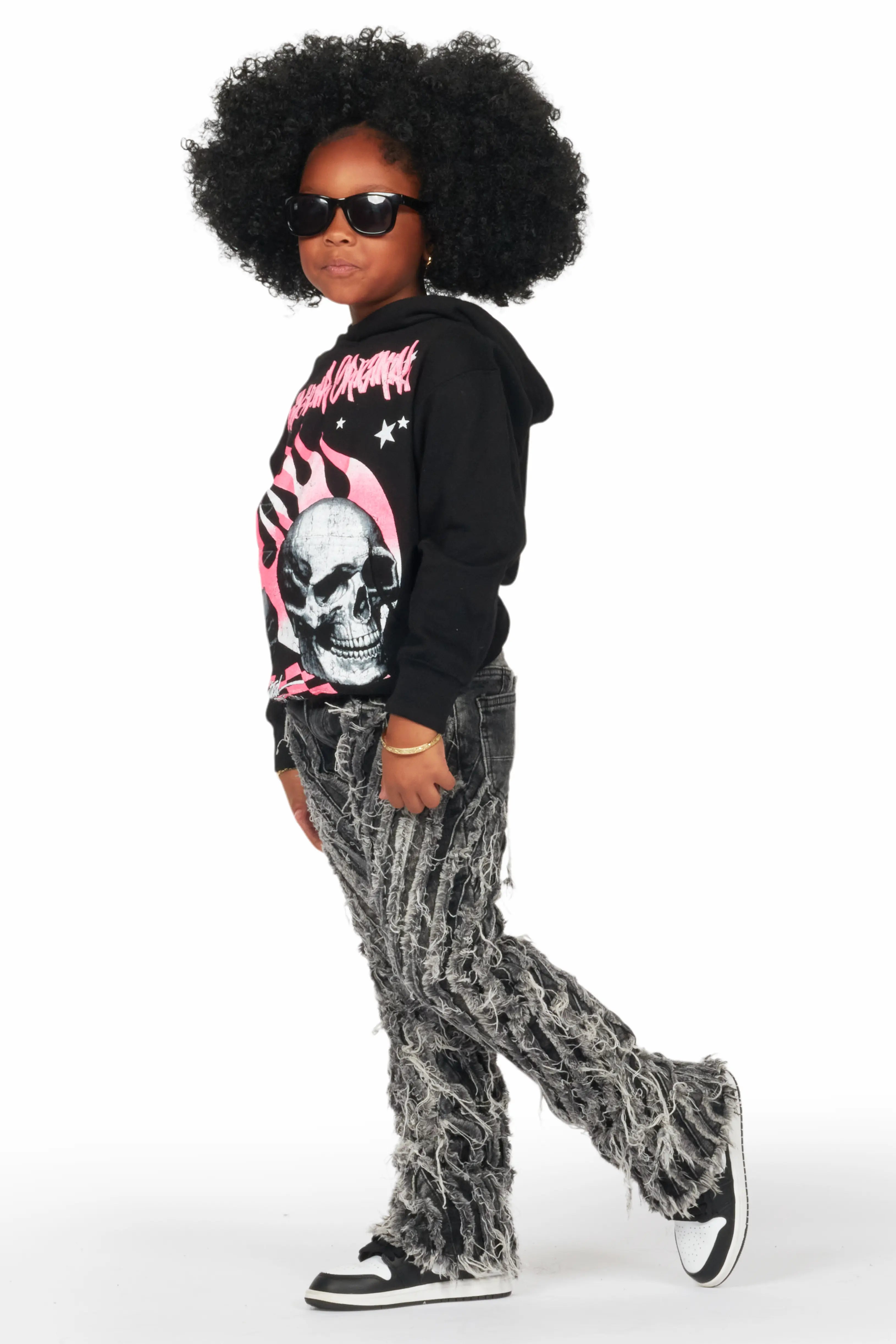 Girls Figgy Dark Grey Stacked Flare Jean