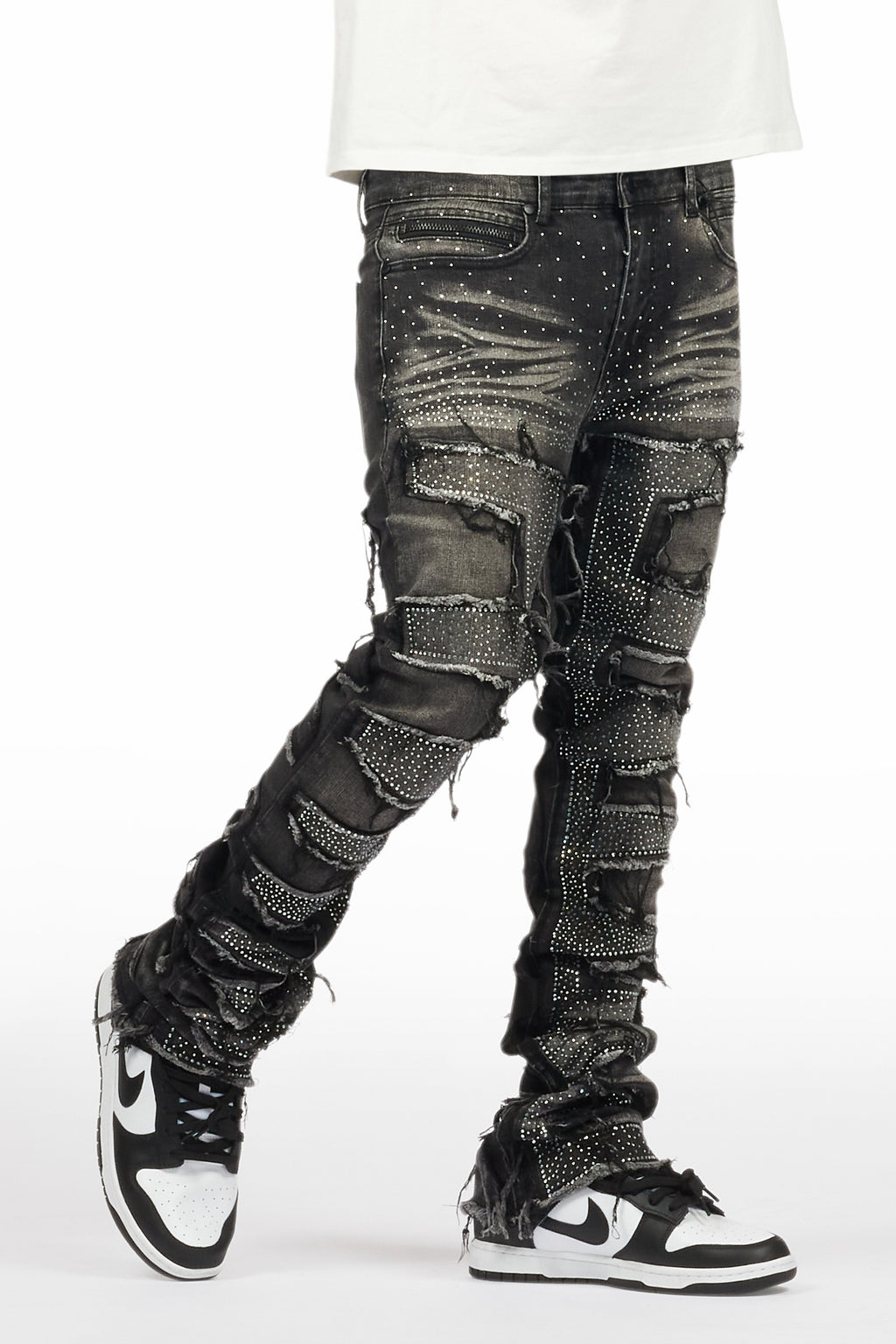 Shake Dark Grey Rhinestone Stacked Flare Jean