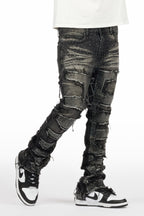 Shake Dark Grey Rhinestone Stacked Flare Jean