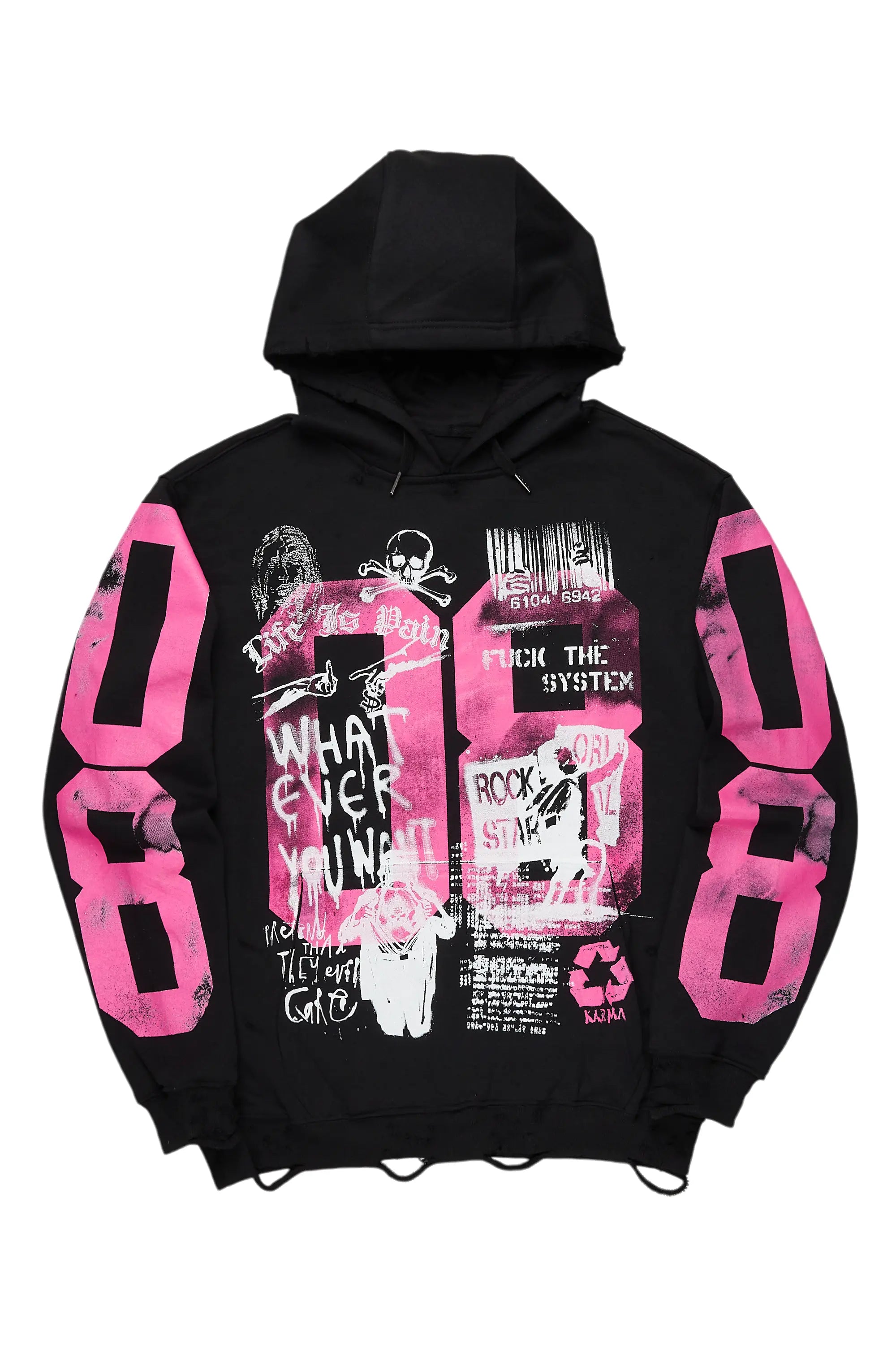 Grill Black/Pink Distressed Graphic Hoodie