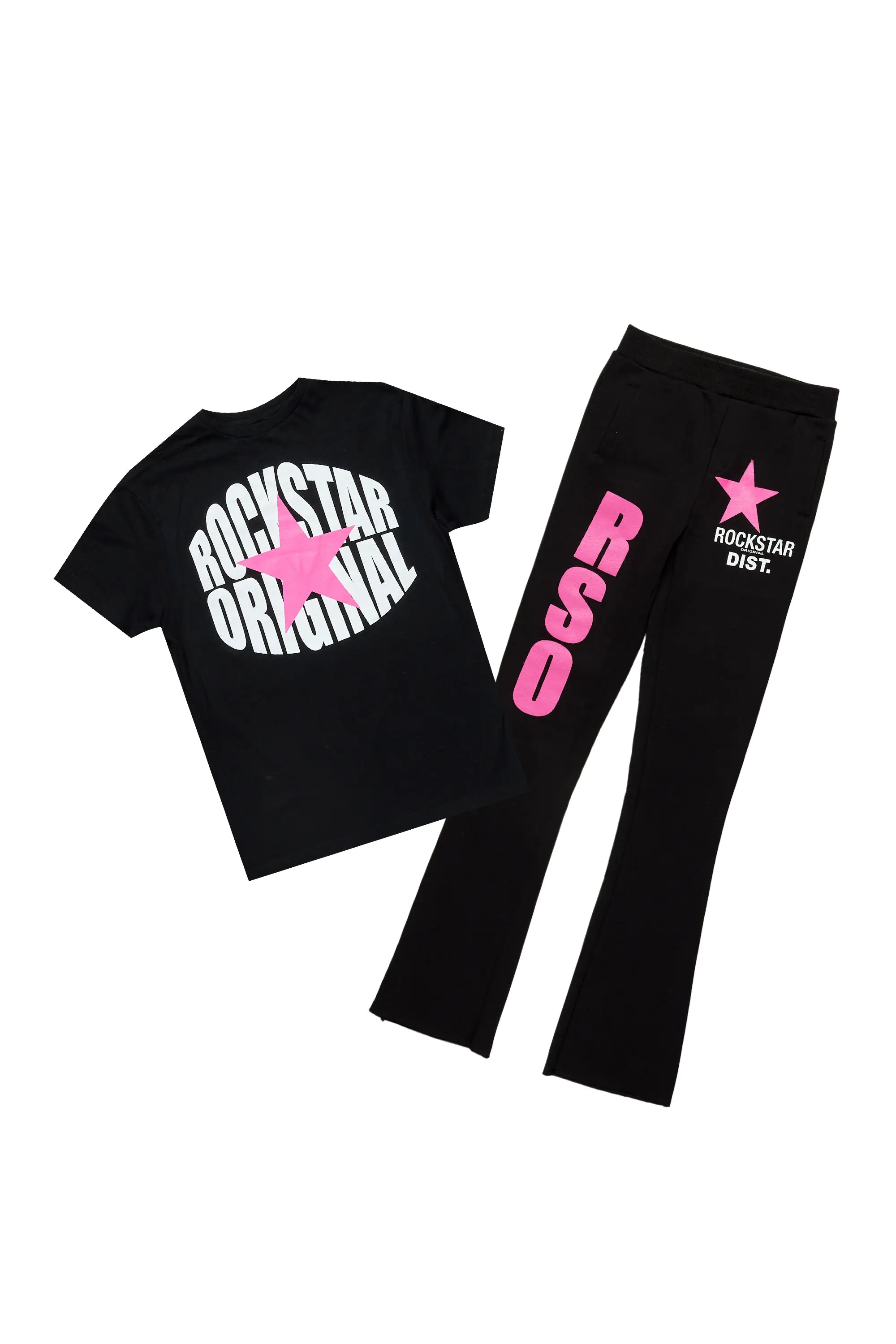 Girls Mia Black T-Shirt Super Stacked Set