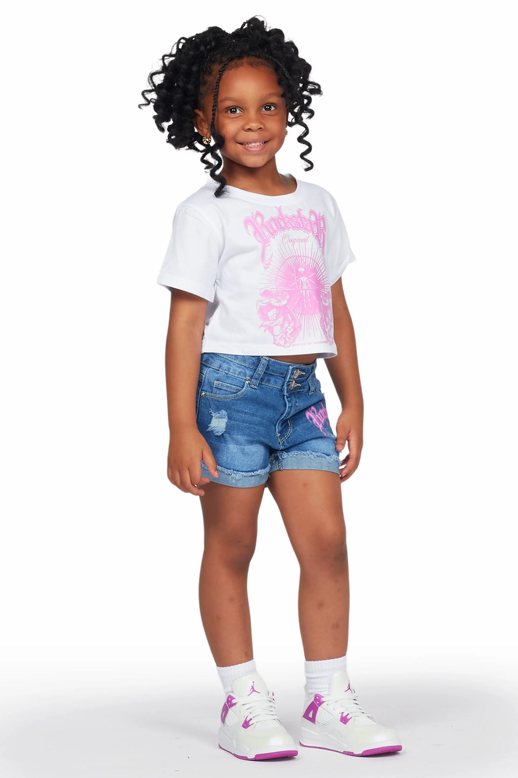 Girls Kahoni White T-Shirt/Denim Short Set