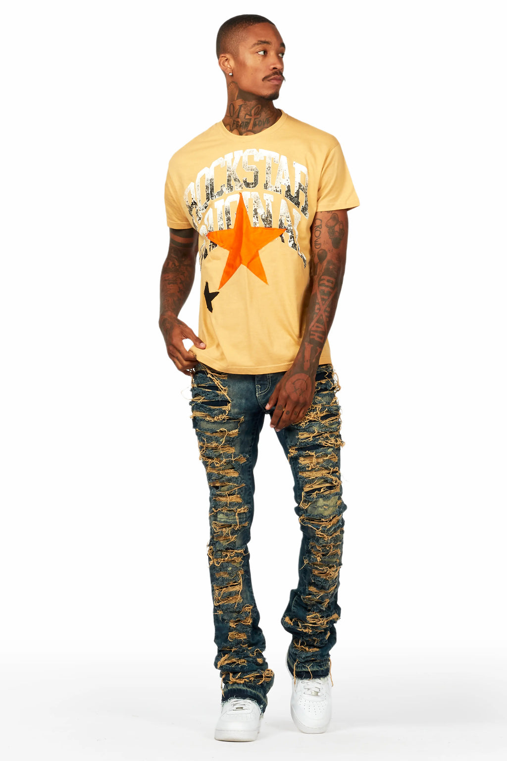 Dasan Beige T-Shirt Stacked Flare Jean Bundle