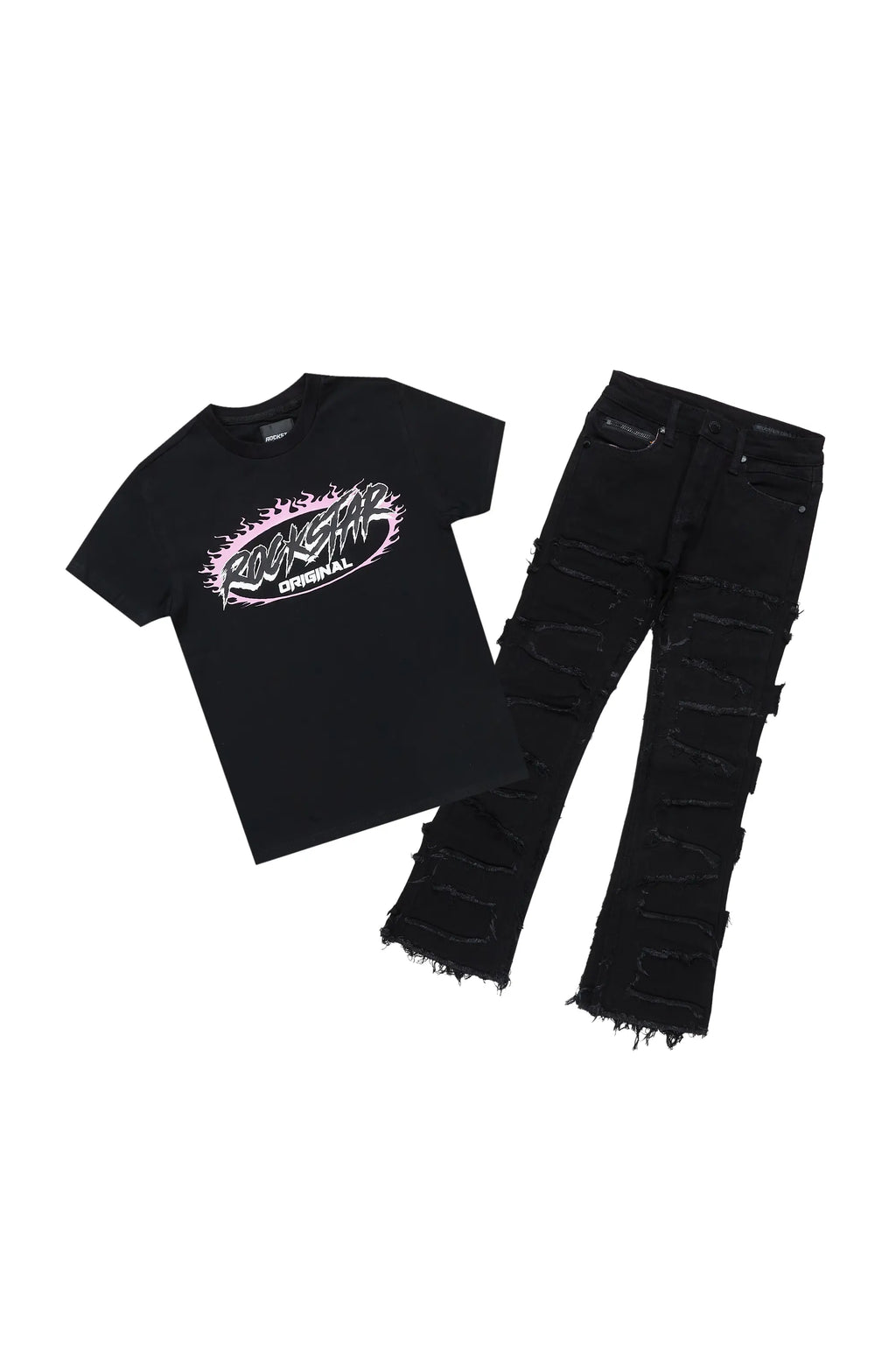 Boys Samael Black T-Shirt/Stacked Flare Jean