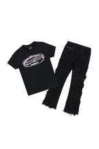Boys Samael Black T-Shirt/Stacked Flare Jean