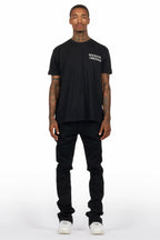 Drako Black/White Oversized Graphic T-Shirt/Dag Stacked Flare Jean Set