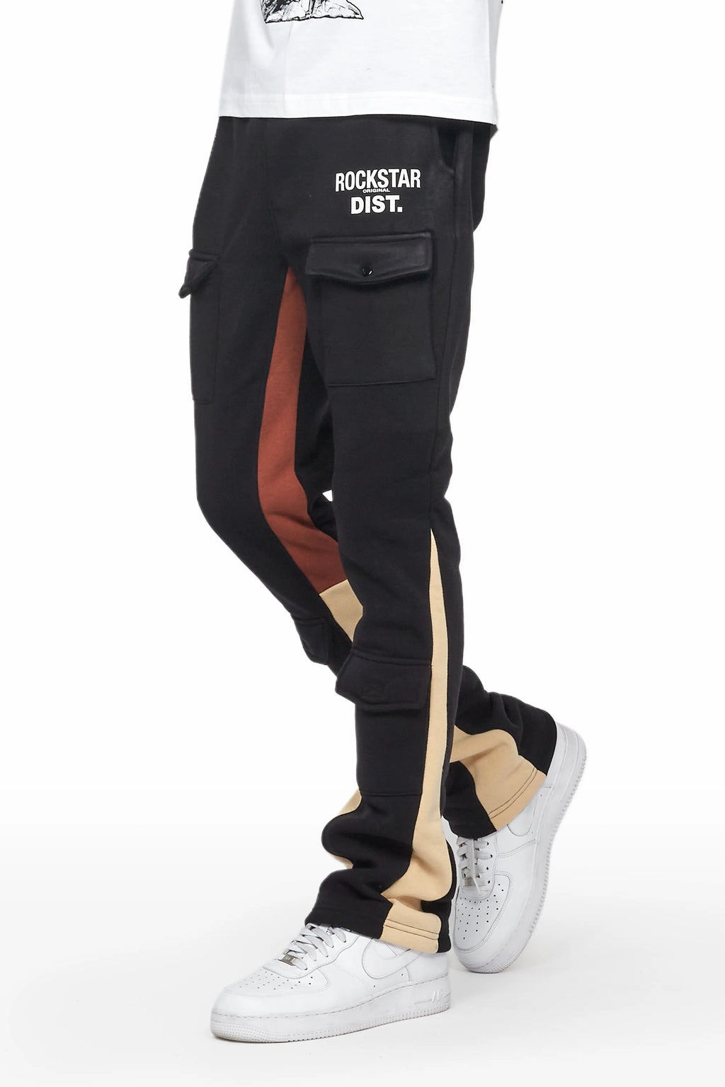Joncarlo Black Stacked Flare Track Pant