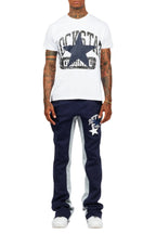 Mallor White/Navy T-Shirt/Stacked Baggy Track Pant Set