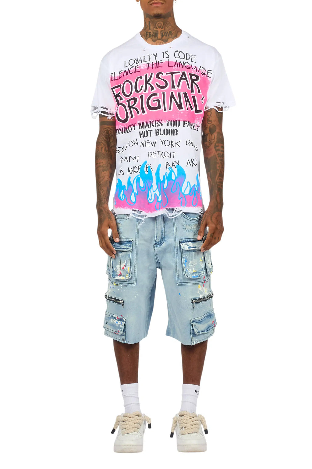 Beno White/Blue T-Shirt/Denim Short Set