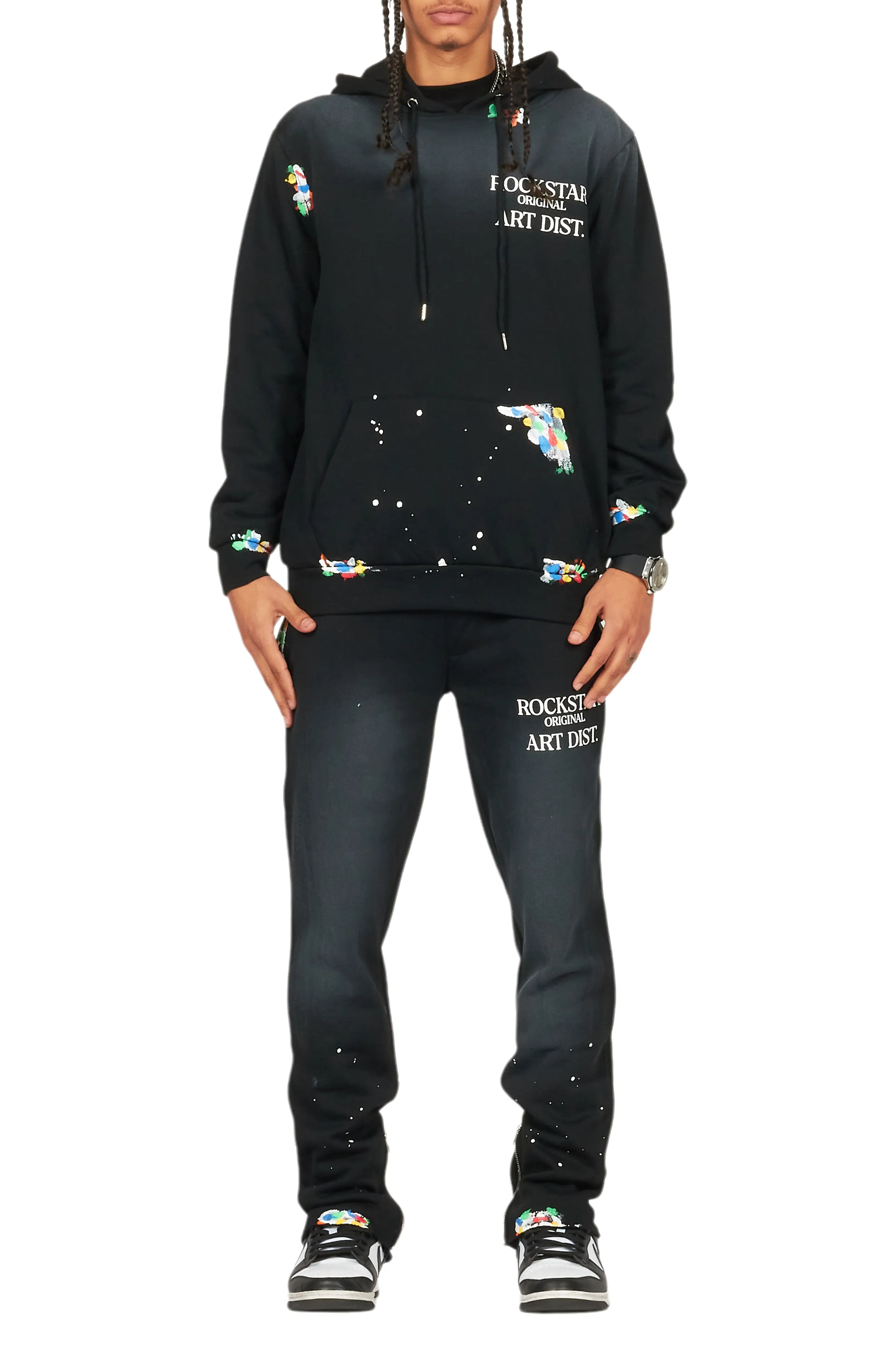 Rockstar Art Dist. Black Hoodie Slim Fit Track Set