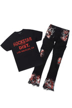 Saxon Black/Red T-Shirt/Stacked Flare Jean Set