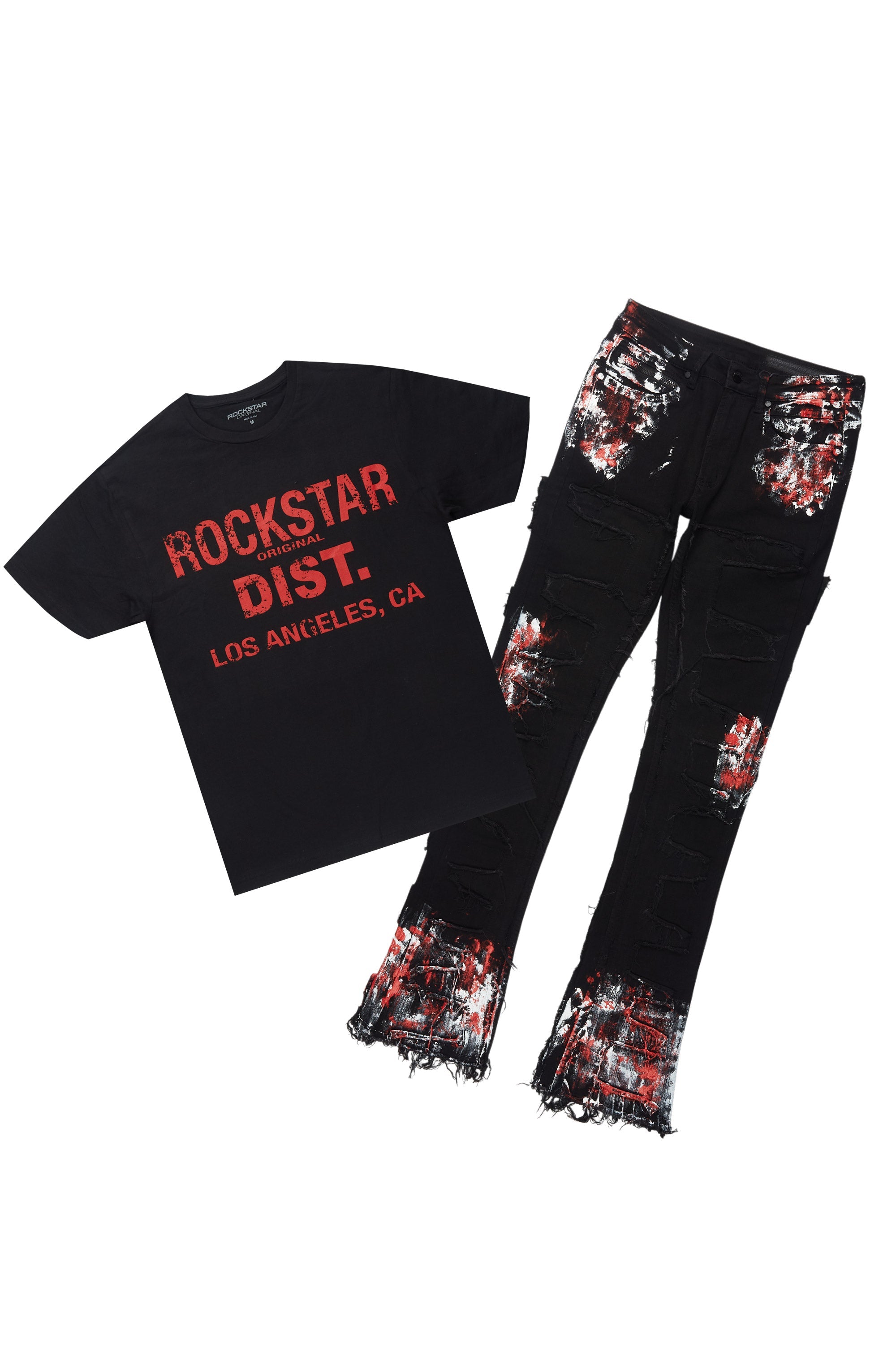 Saxon Black/Red T-Shirt/Stacked Flare Jean Set