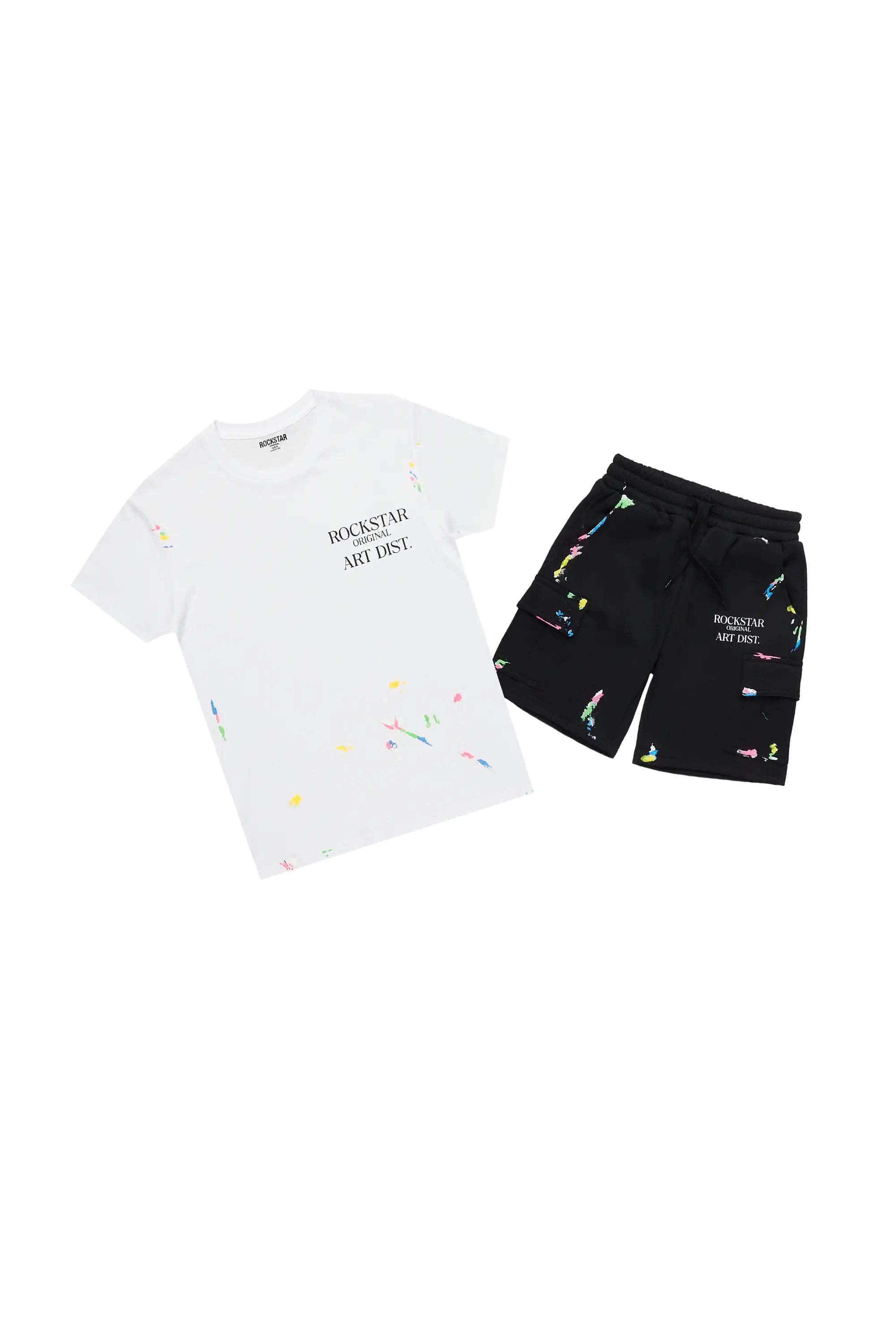 Boys Pelumi White/Black T-Shirt Cargo Short Set