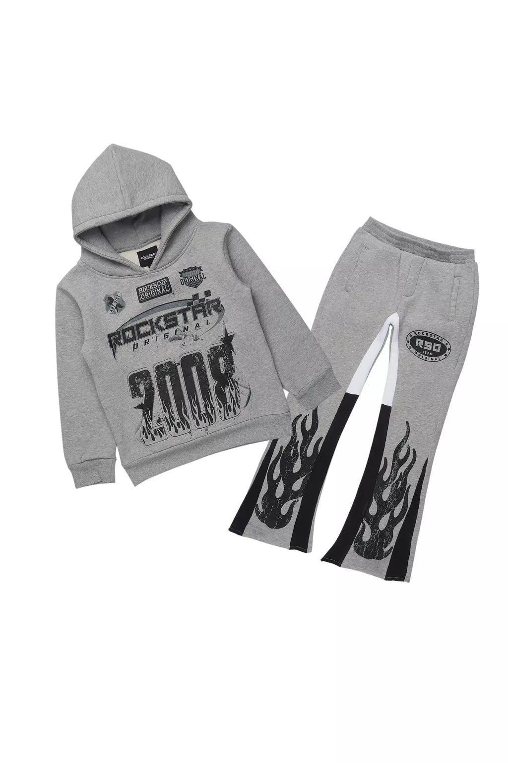 Boys Amos Grey/Black Hoodie/Stacked Flare Track Set