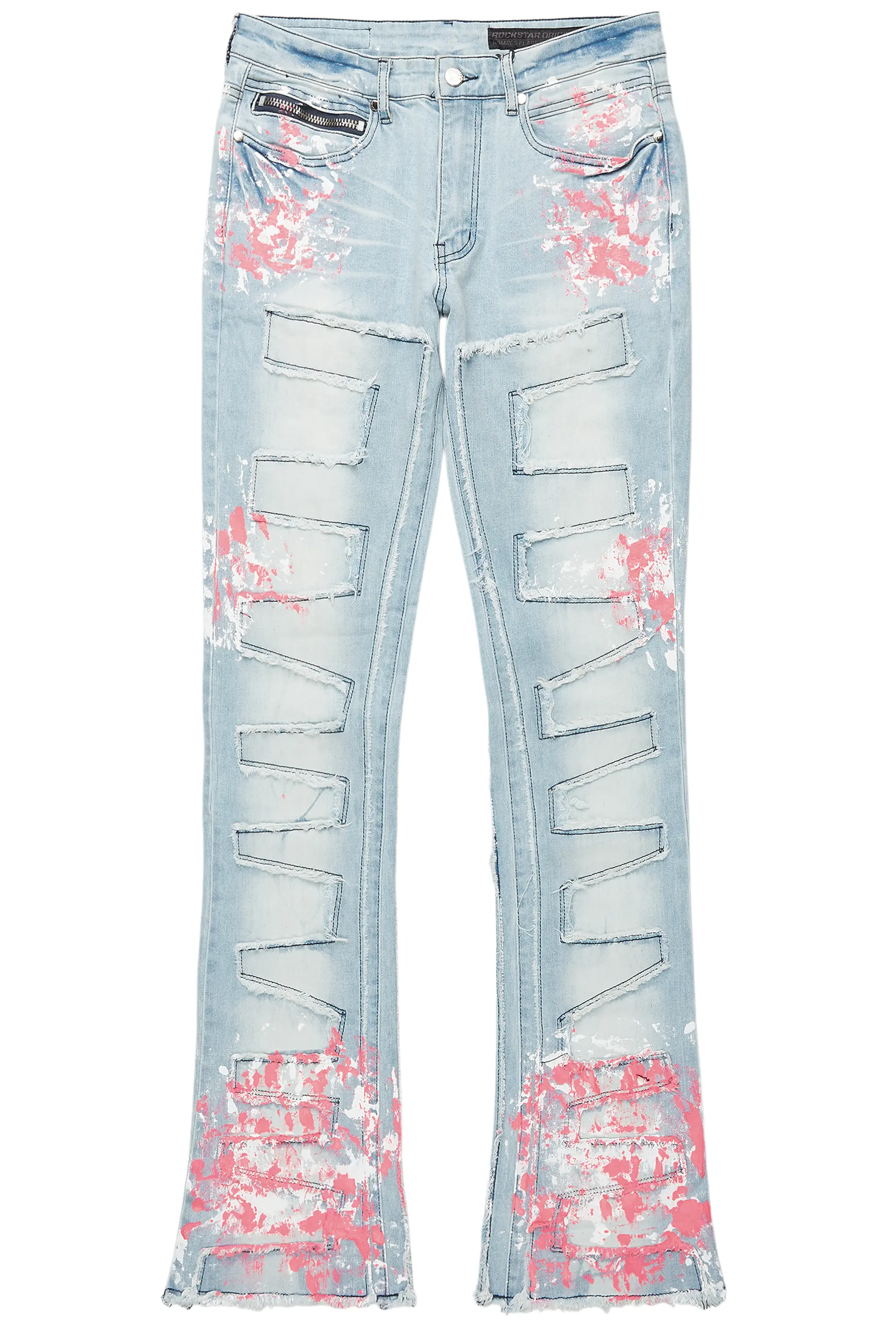 Kodak Blue/Pink Painter Stacked Flare Fringe Jean