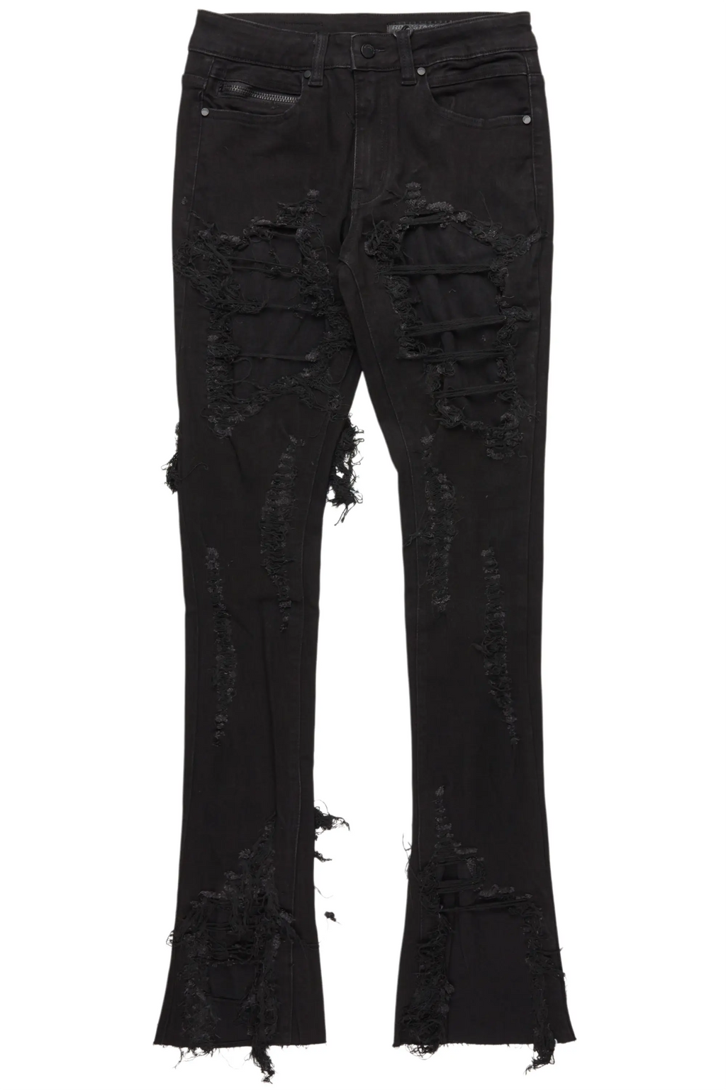 Fateh Jet Black Stacked Flare Jean