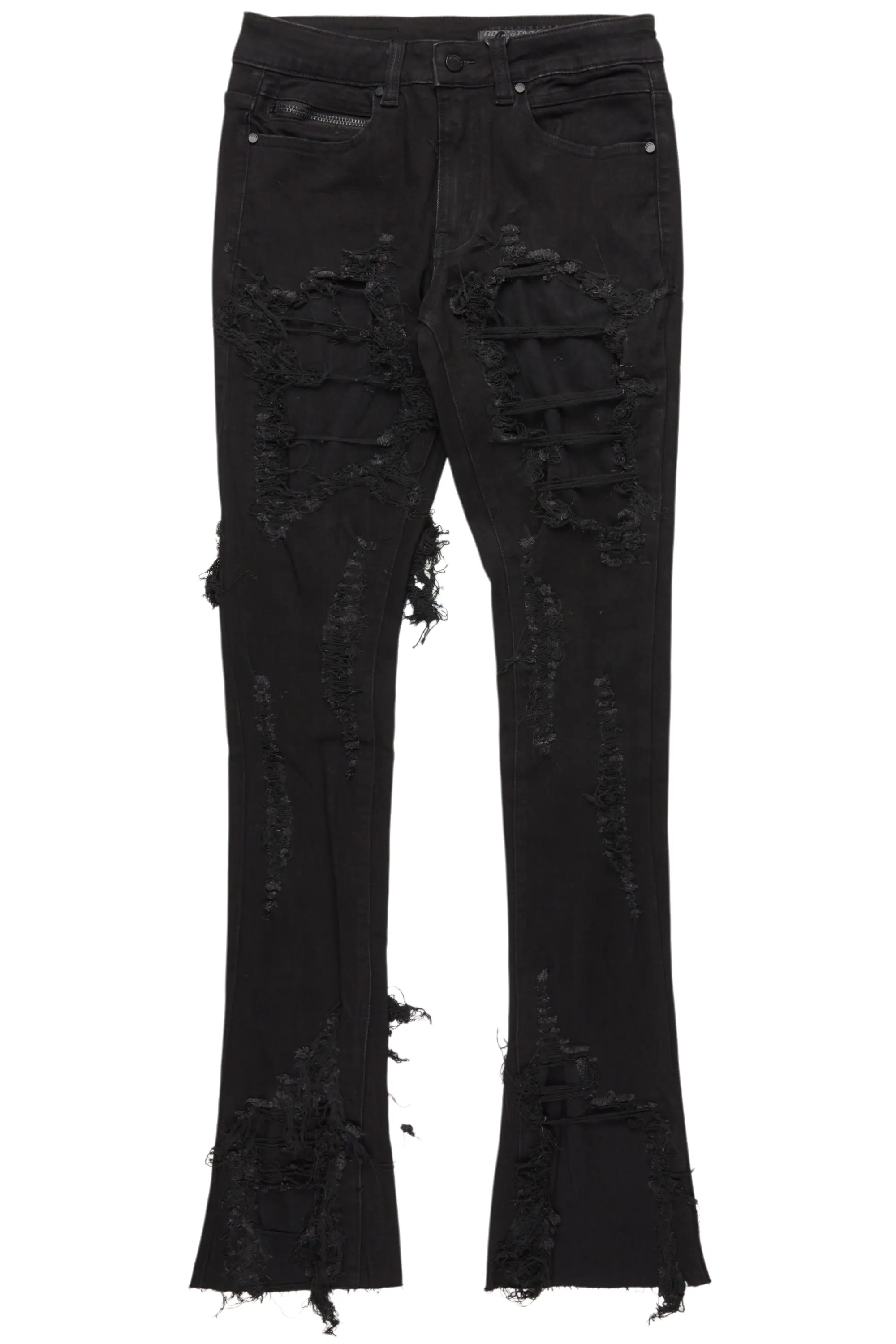 Fateh Jet Black Stacked Flare Jean