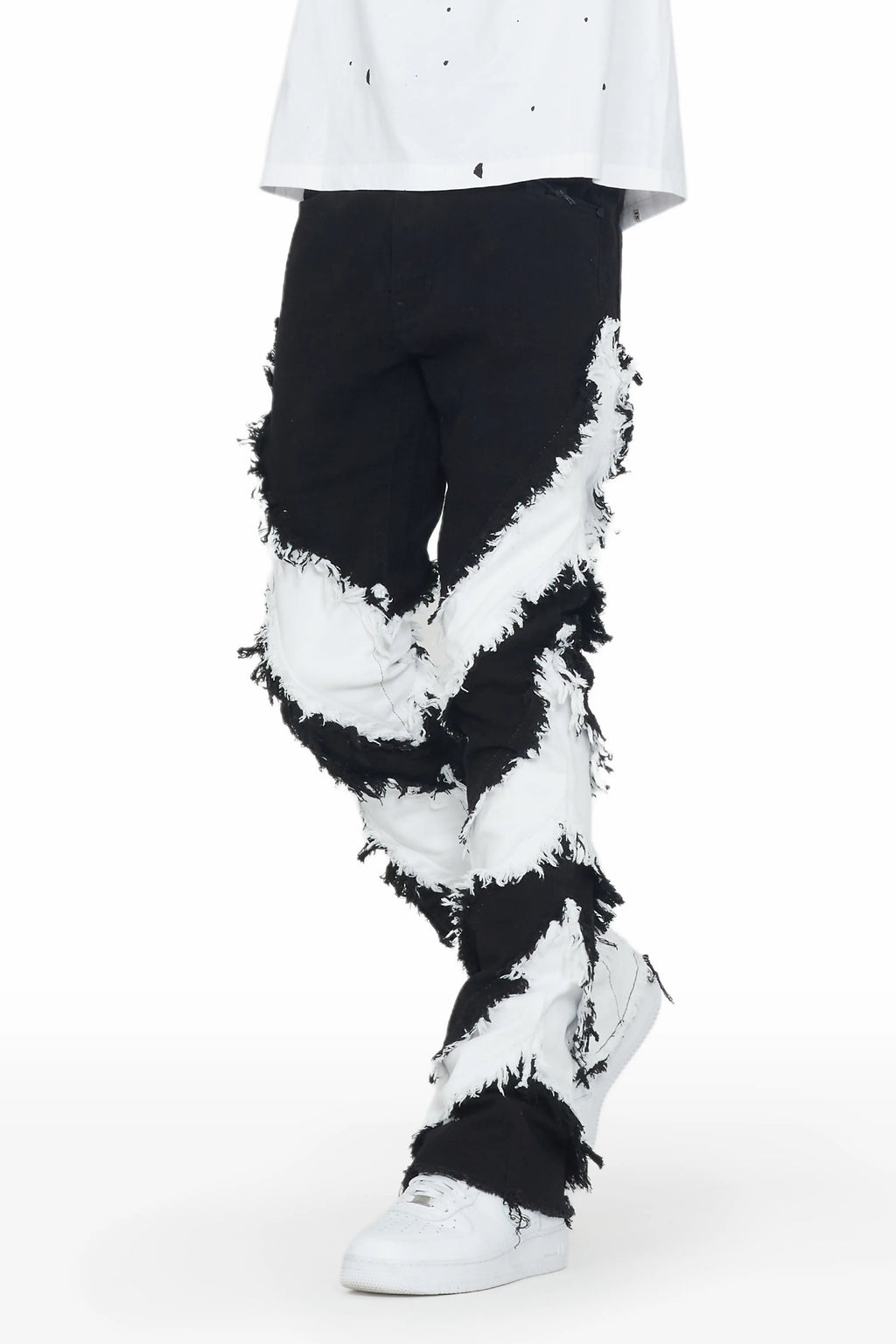 Ismael Black/White Stacked Flare Jean